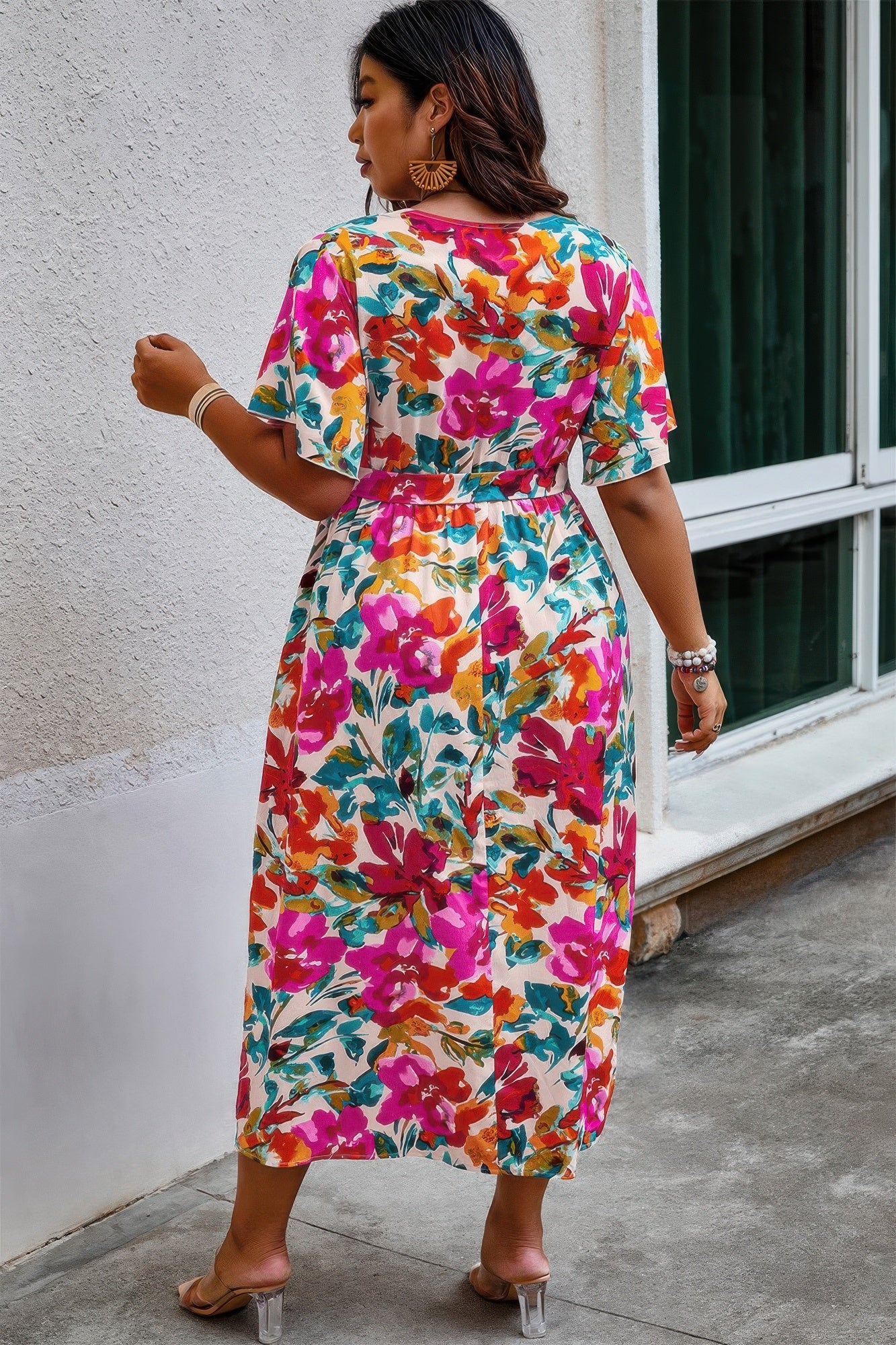 Plus Size Floral Print Cross Belt Fit Dress product image