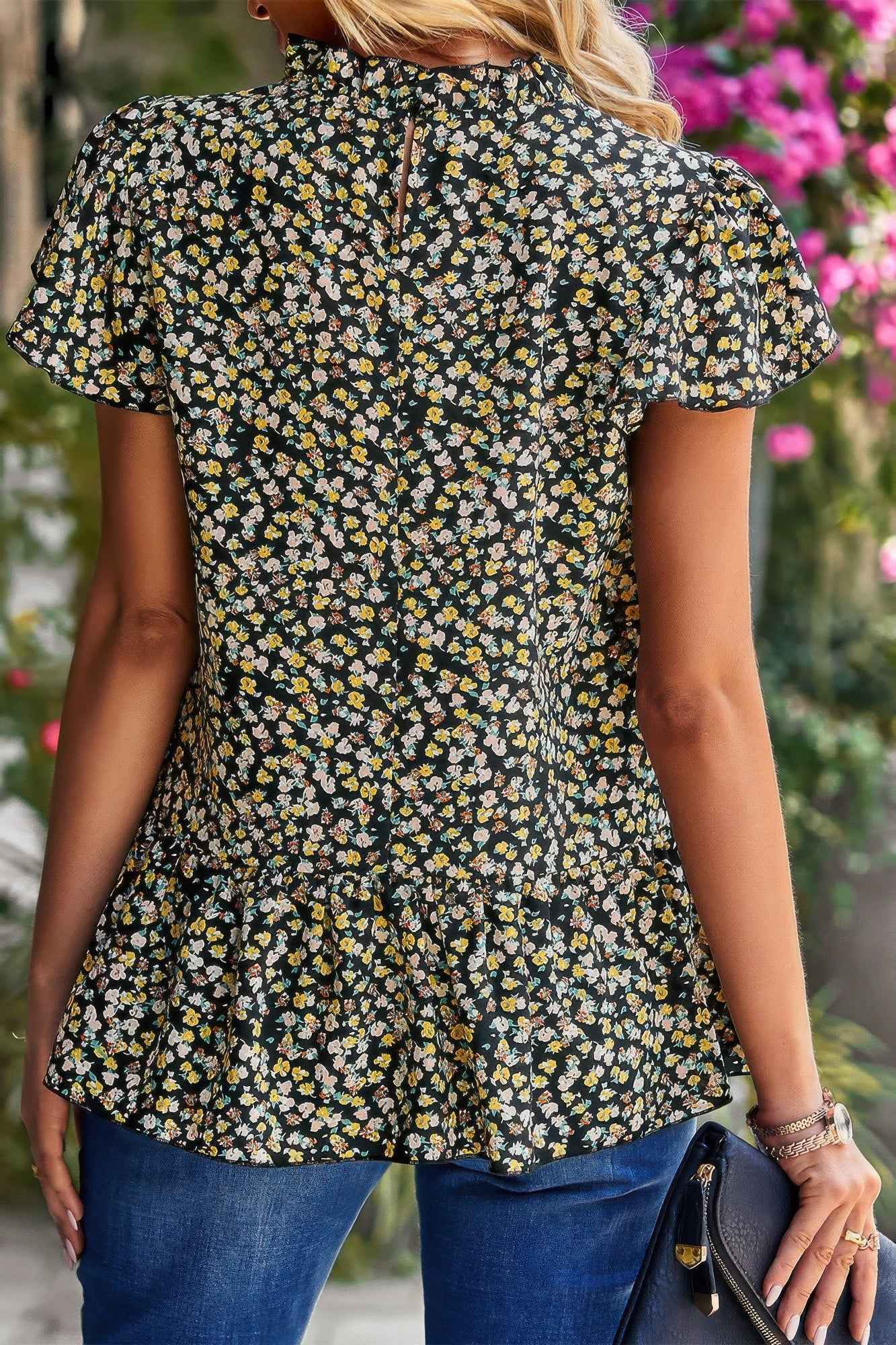 Ruffle Frill Trim Mock Neck Short Sleeve Shirt Ruffle Frill Trim Mock Neck Short Sleeve Shirt