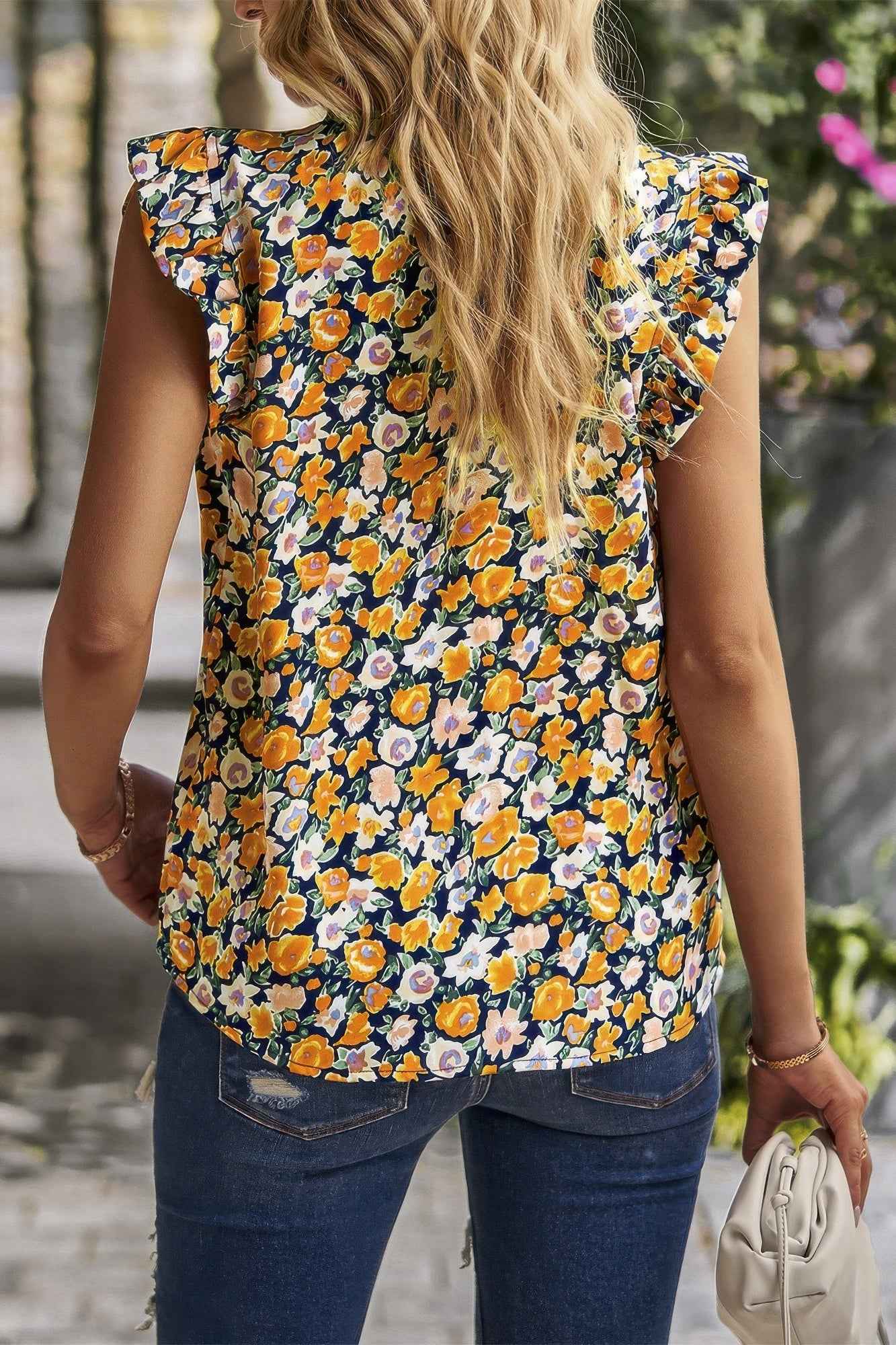 Boho Floral Sleeveless Loose Fit Collar Top Boho Floral Sleeveless Loose Fit Collar Top