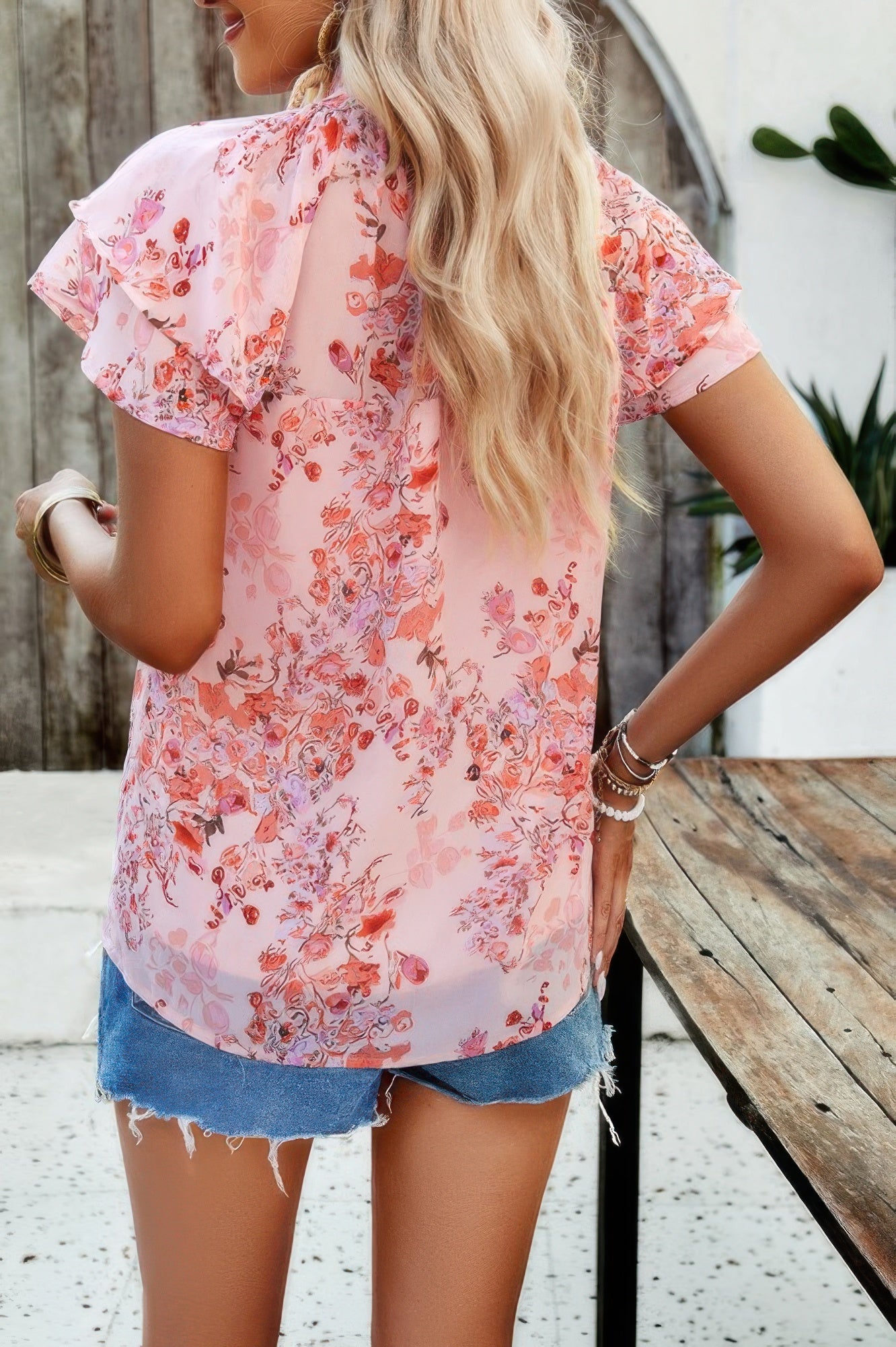 Floral Printed Mock Neck Ruffle Sleeve Loose Blouse product image