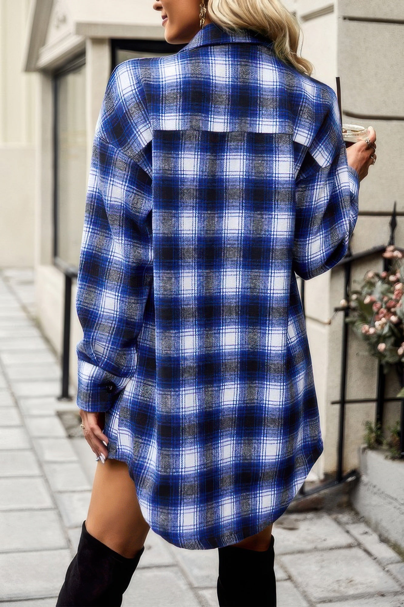 Plaid Single Pocket Button Down Loose Outerwear product image