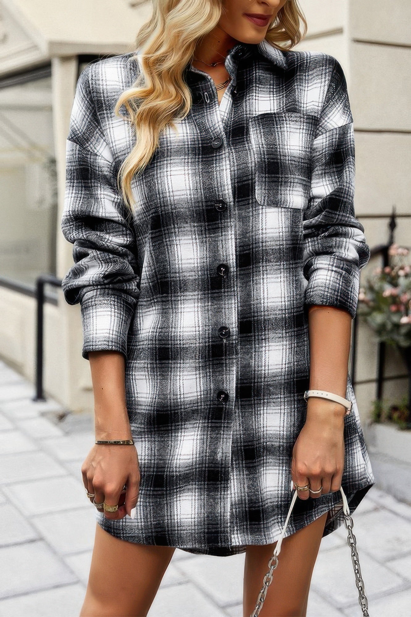 Plaid Single Pocket Button Down Loose Outerwear product image
