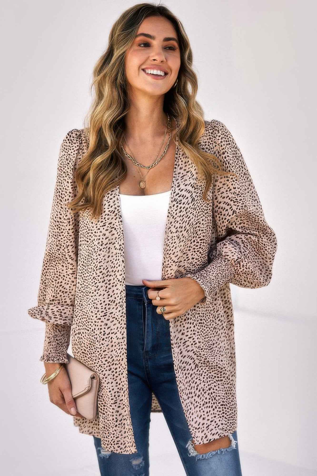 Allover Print Shirred Cuff Lantern Sleeve Kimono Allover Print Shirred Cuff Lantern Sleeve Kimono