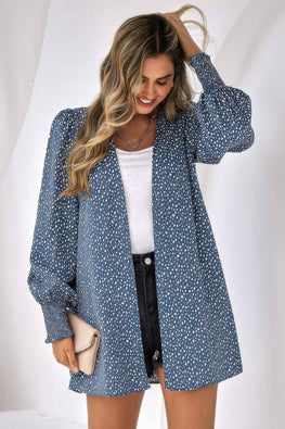Allover Print Shirred Cuff Lantern Sleeve Kimono