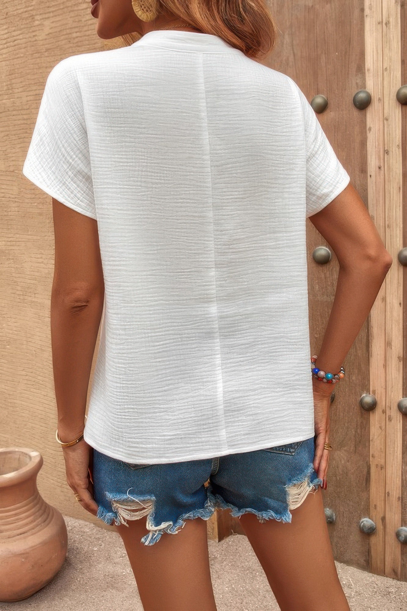 Solid V Neck Batwing Sleeve Loose Blouse product image