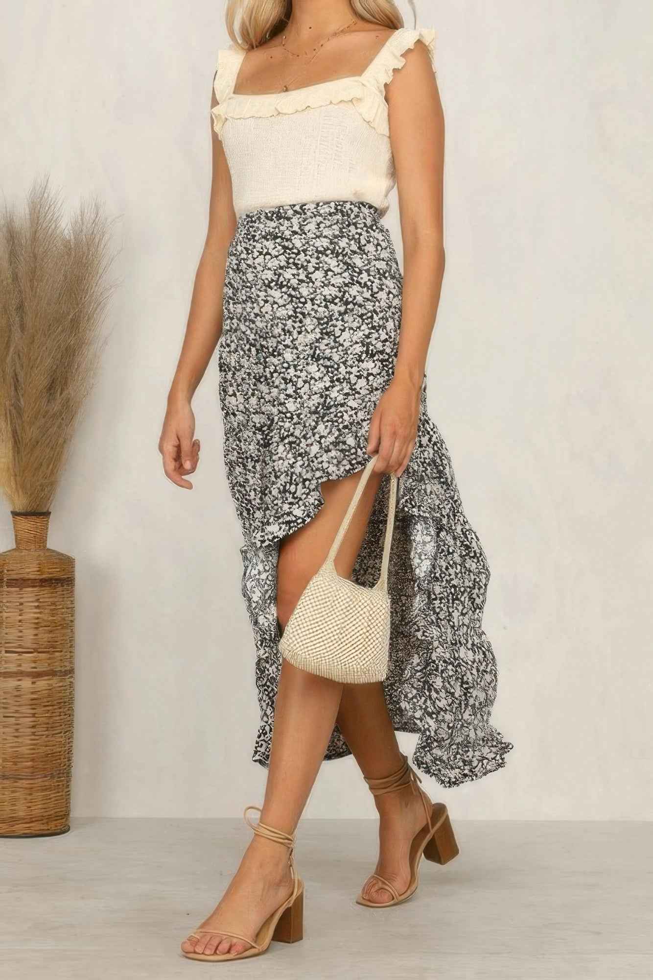 Boho Floral Print Midi Skirt Casual Side Slit Skirt Boho Floral Print Midi Skirt Casual Side Slit Skirt