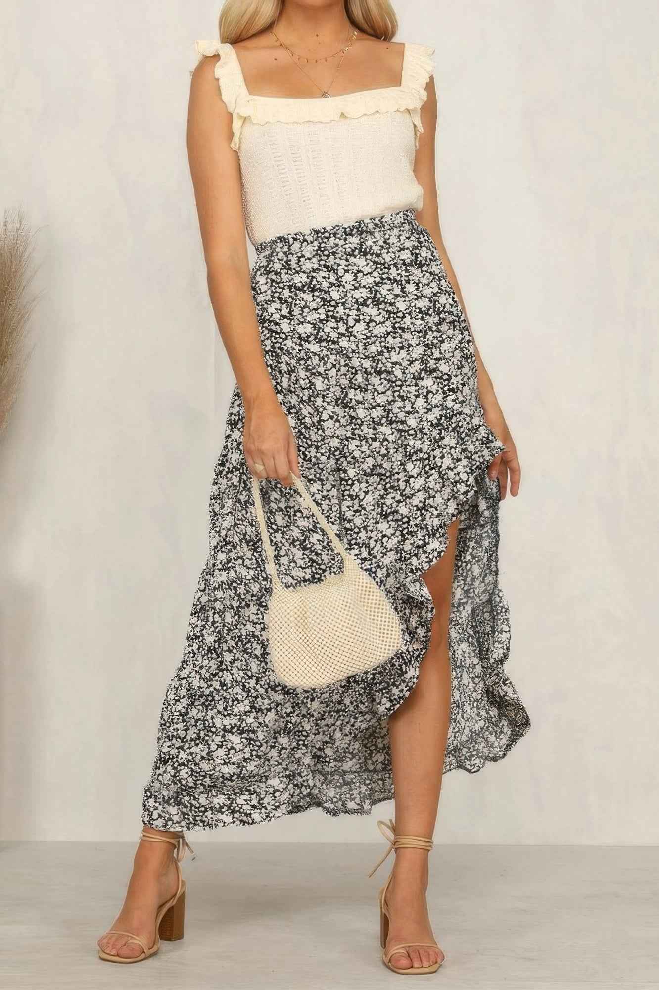 Boho Floral Print Midi Skirt Casual Side Slit Skirt Boho Floral Print Midi Skirt Casual Side Slit Skirt