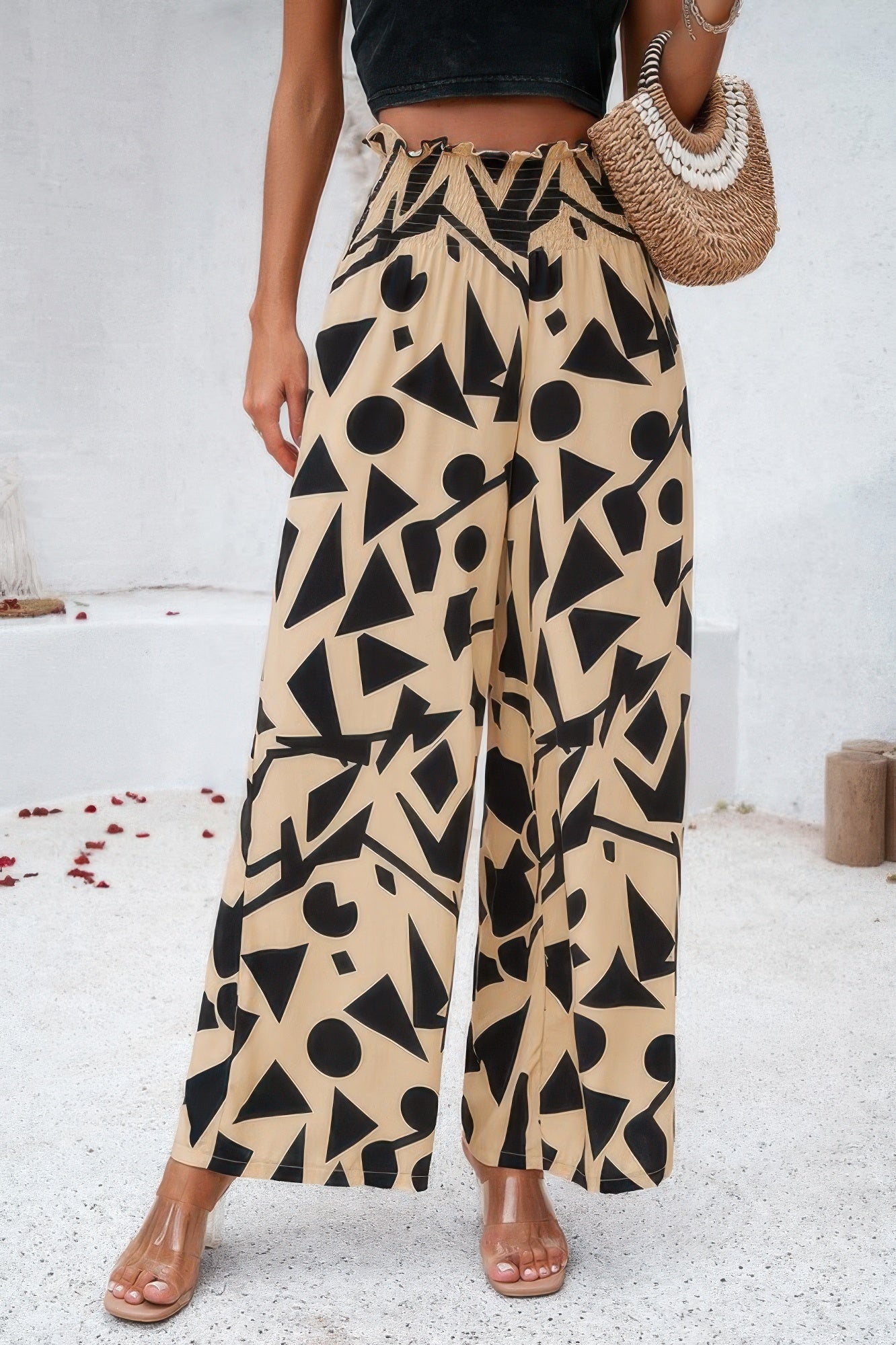 Allover Print Folded Frill Wide Leg High Waist Pant product image