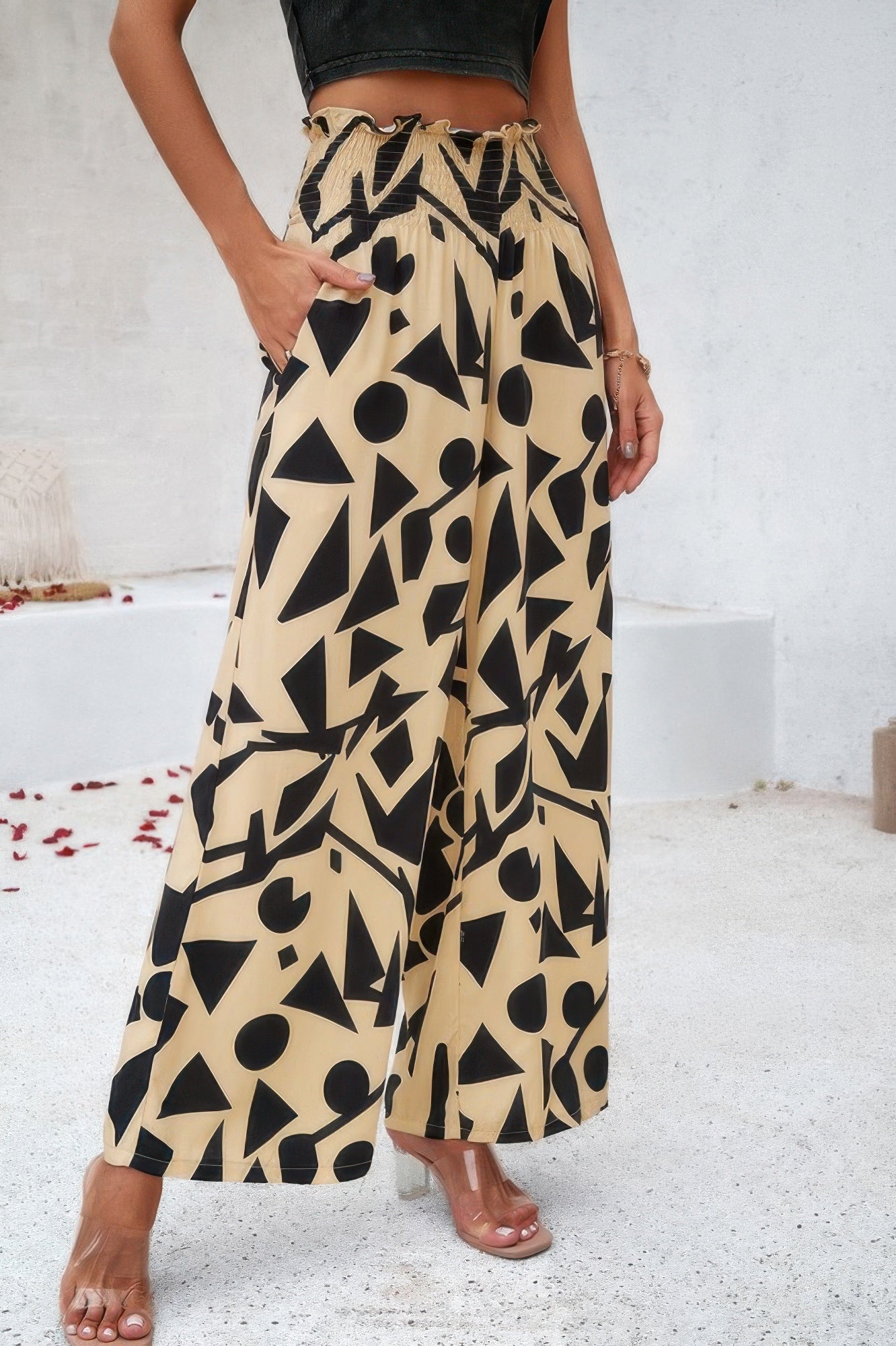 Allover Print Folded Frill Wide Leg High Waist Pant product image