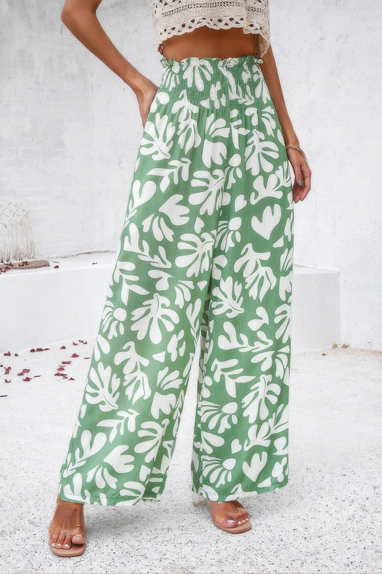 Allover Print Folded Frill Wide Leg High Waist Pant product image