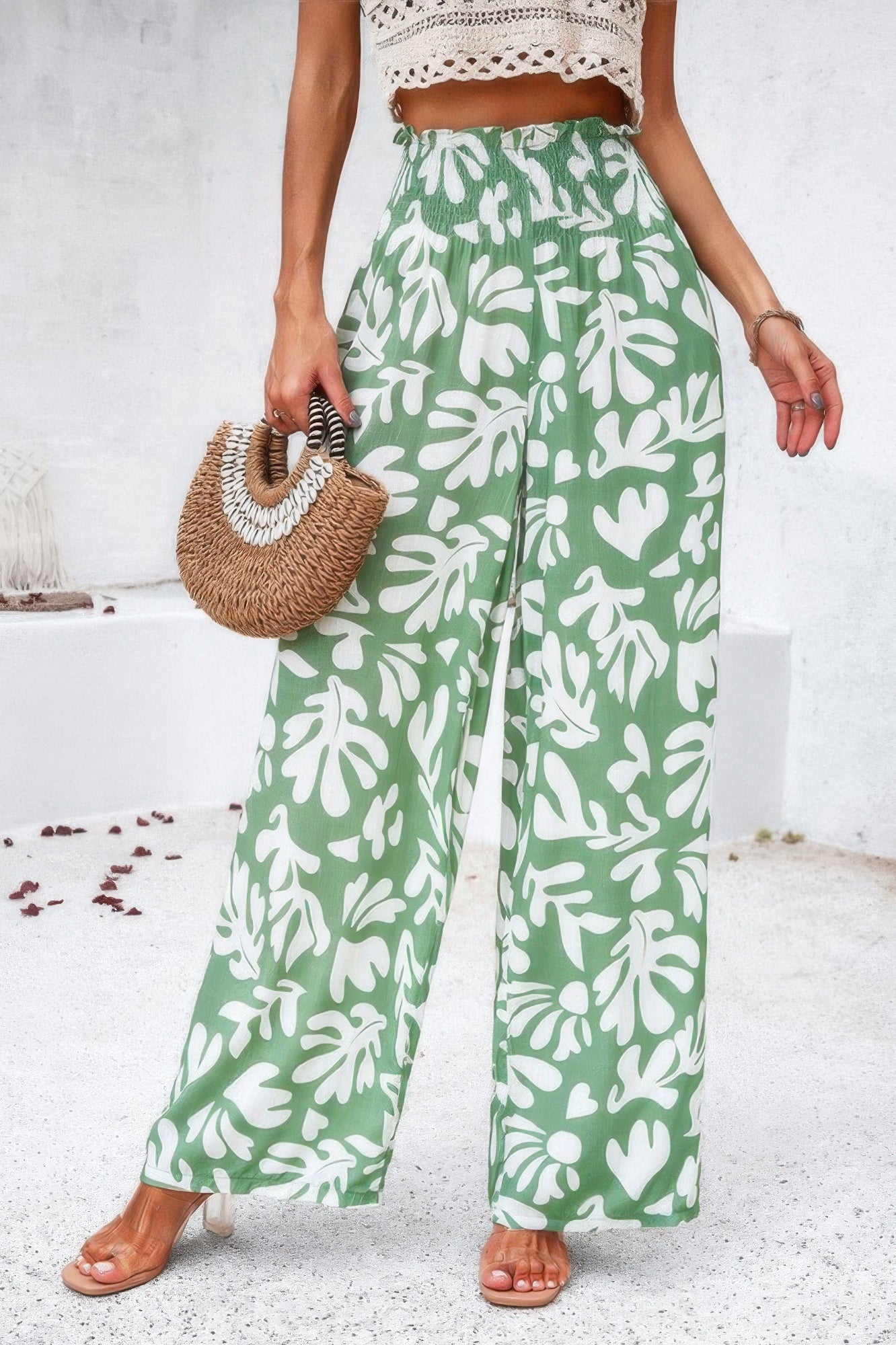 Allover Print Folded Frill Wide Leg High Waist Pant product image