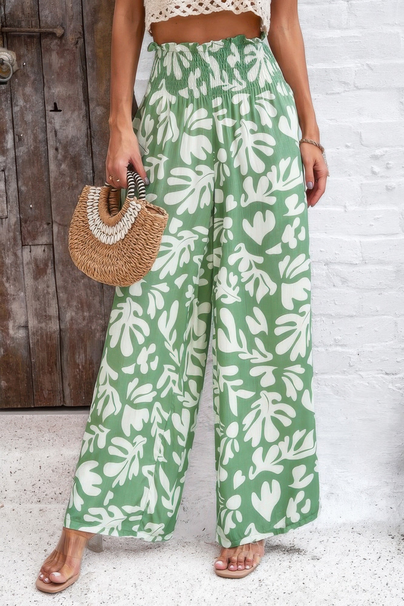 Allover Print Folded Frill Wide Leg High Waist Pant product image