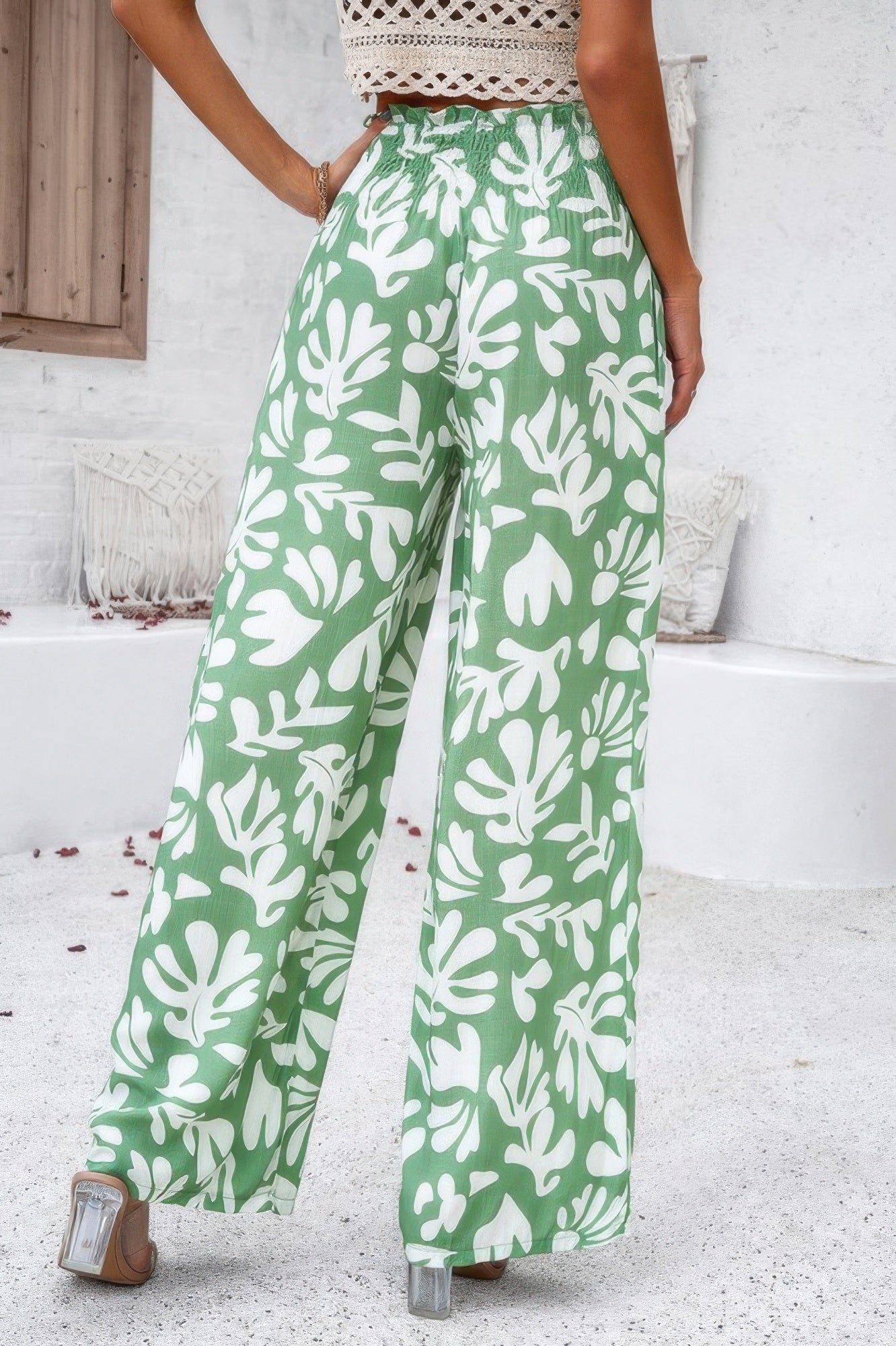 Allover Print Folded Frill Wide Leg High Waist Pant product image
