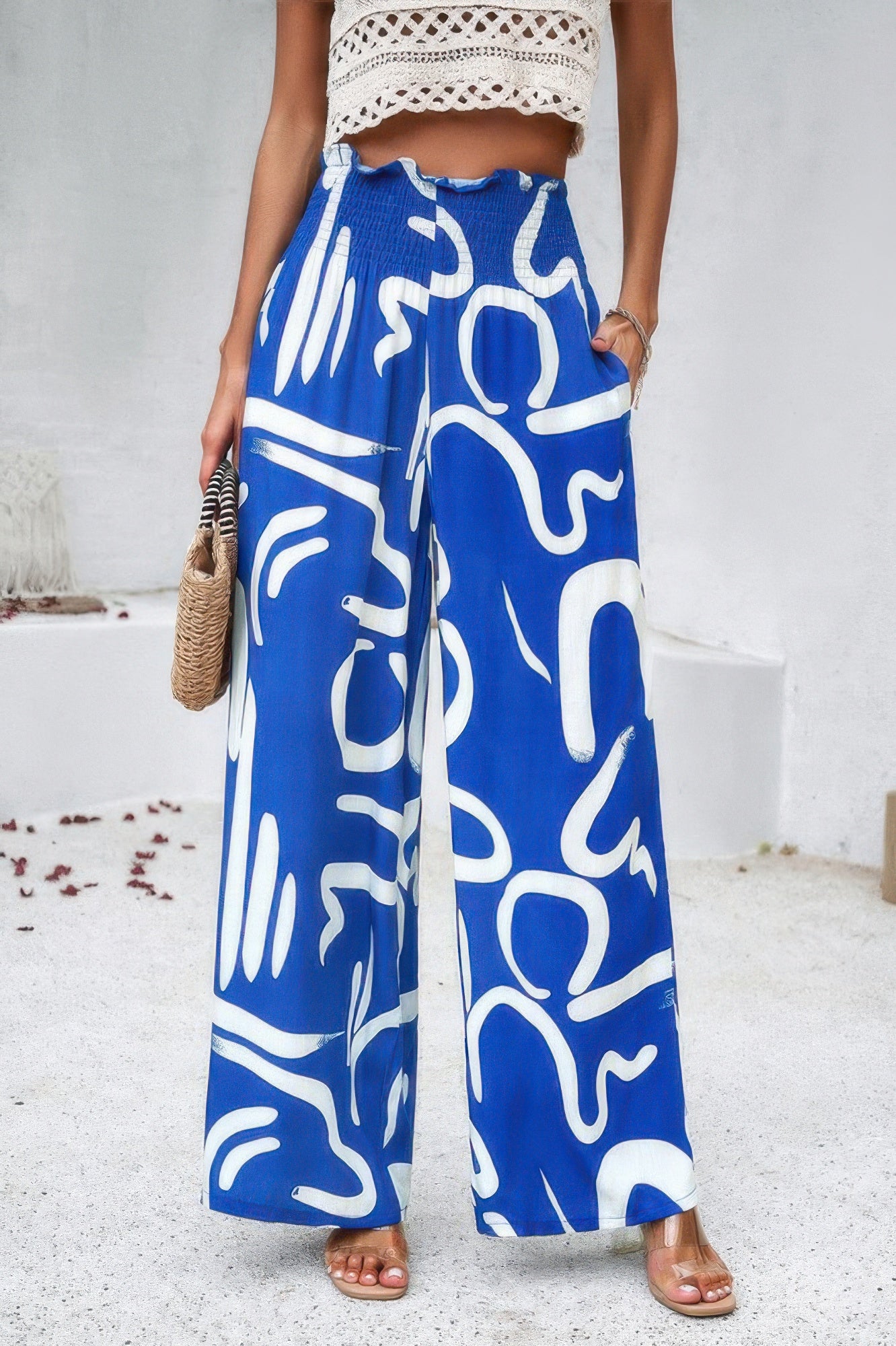 Allover Print Folded Frill Wide Leg High Waist Pant product image
