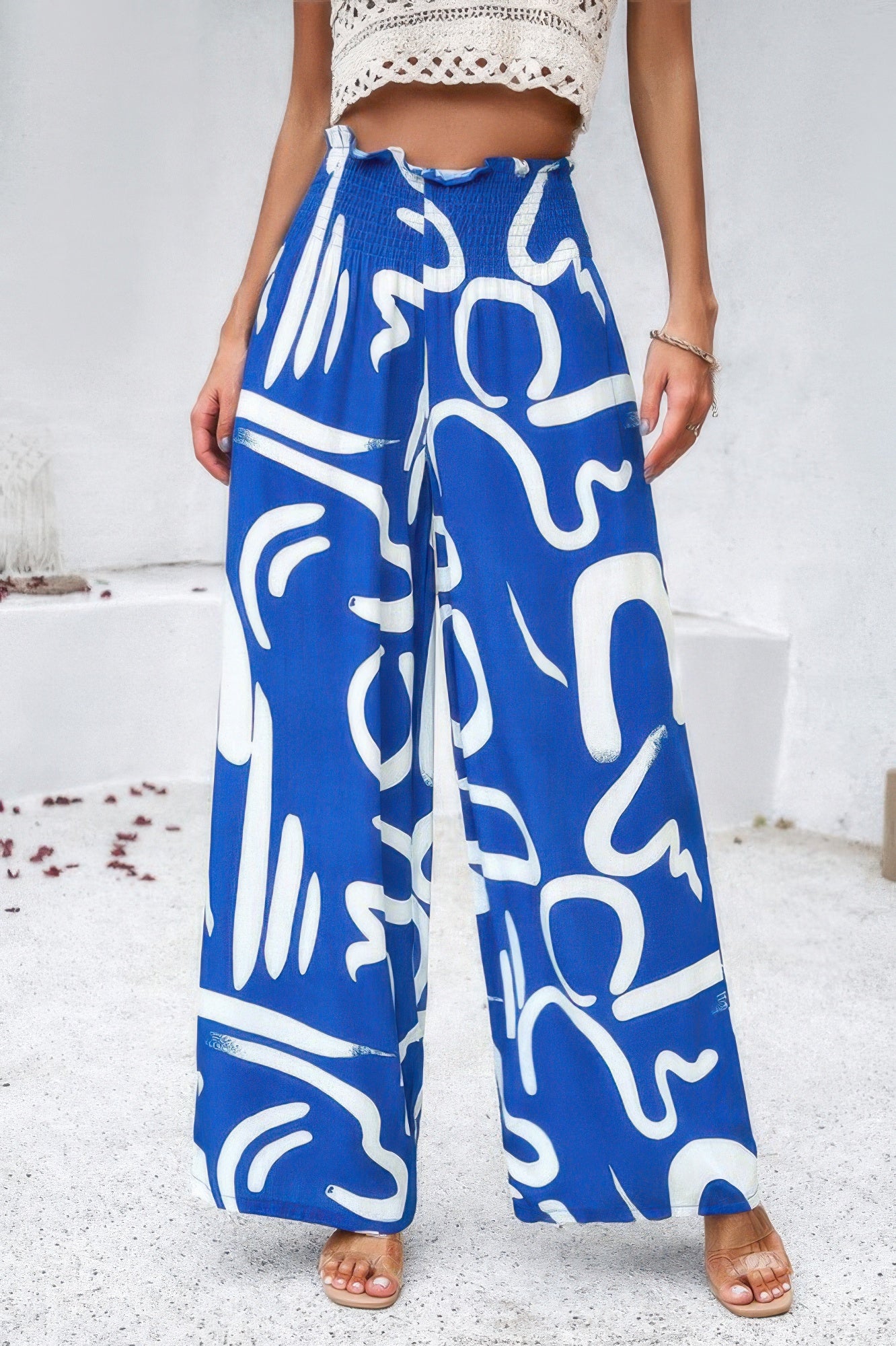 Allover Print Folded Frill Wide Leg High Waist Pant product image