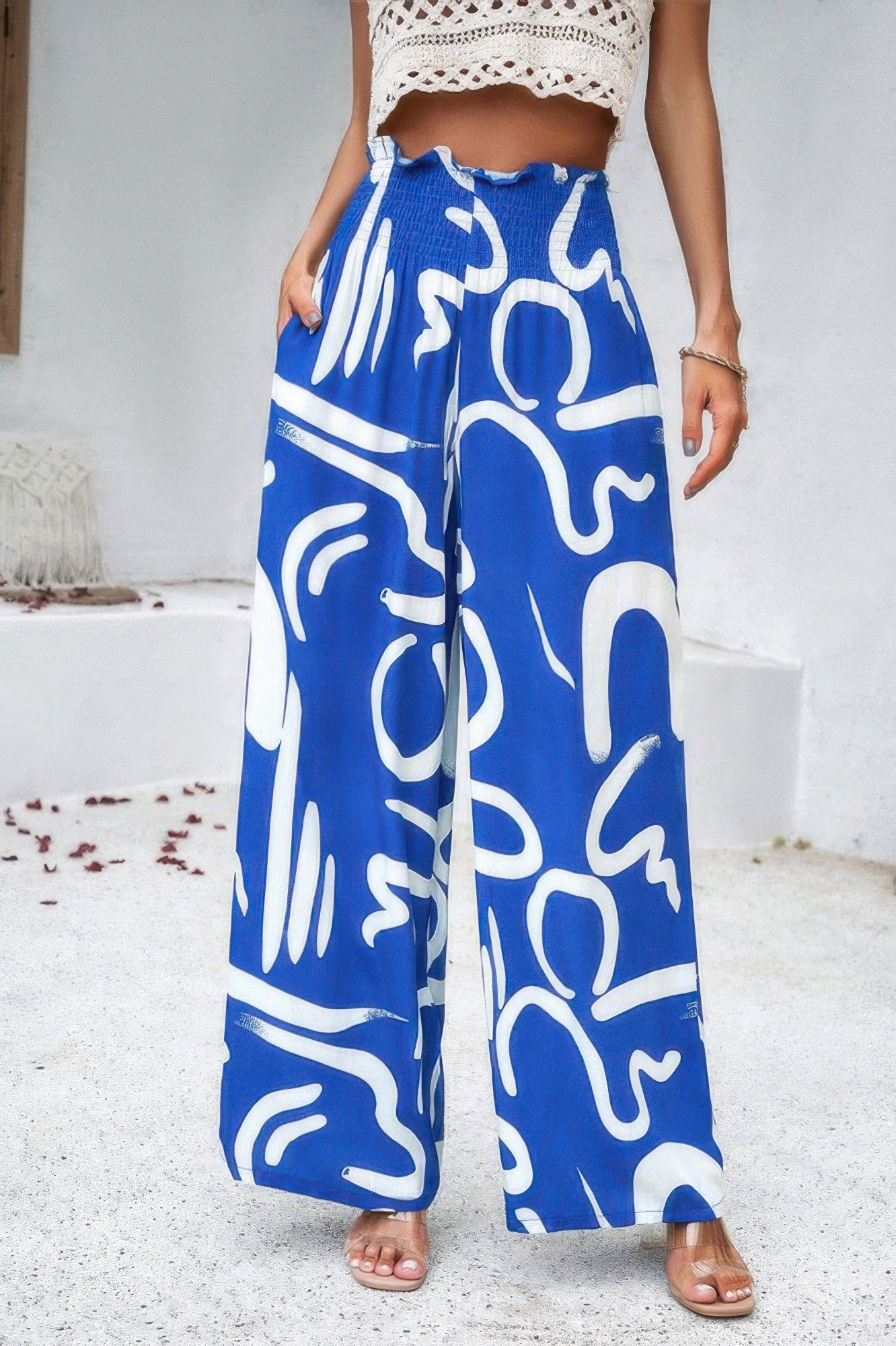 Allover Print Folded Frill Wide Leg High Waist Pant product image