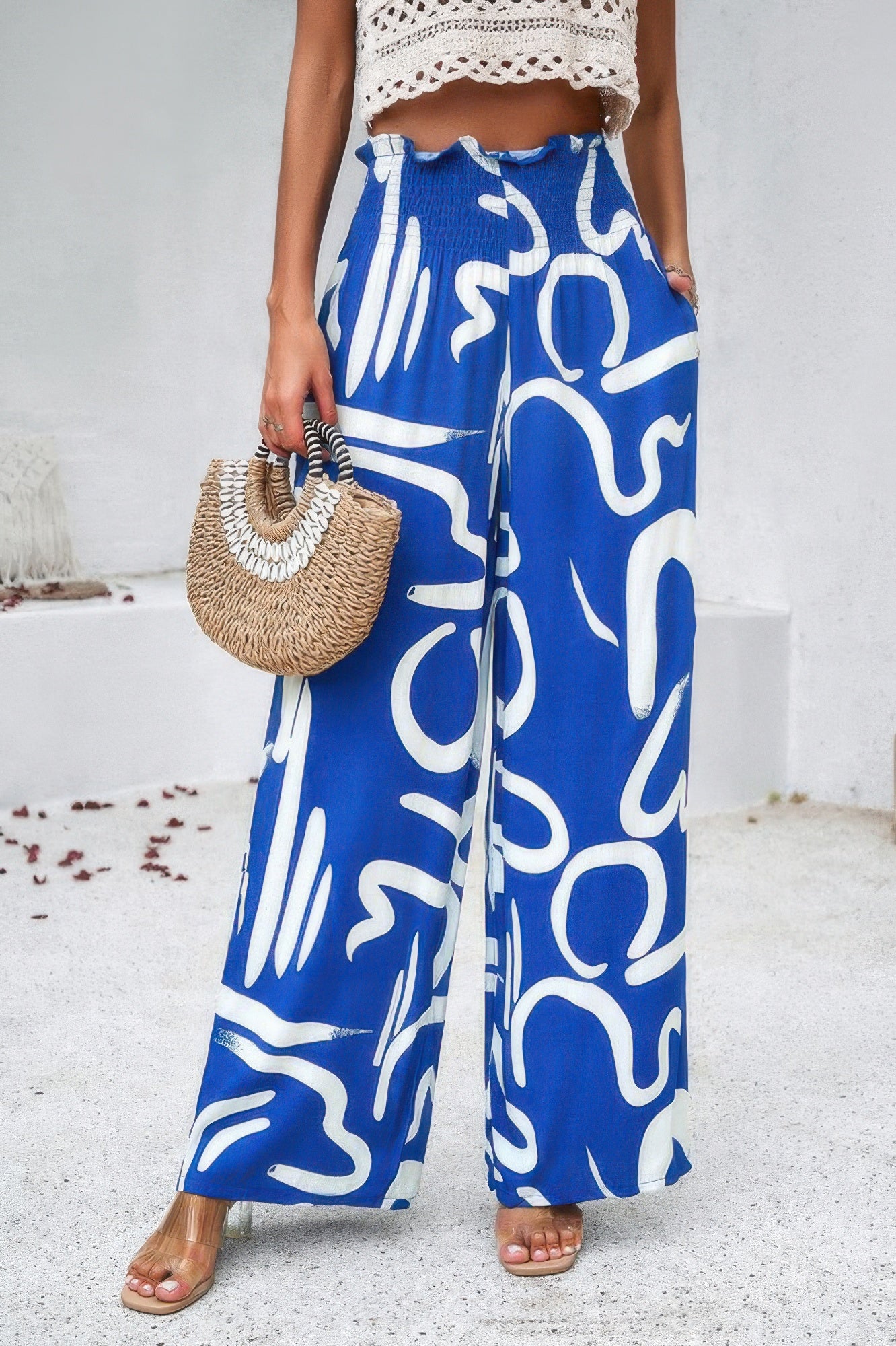 Allover Print Folded Frill Wide Leg High Waist Pant product image