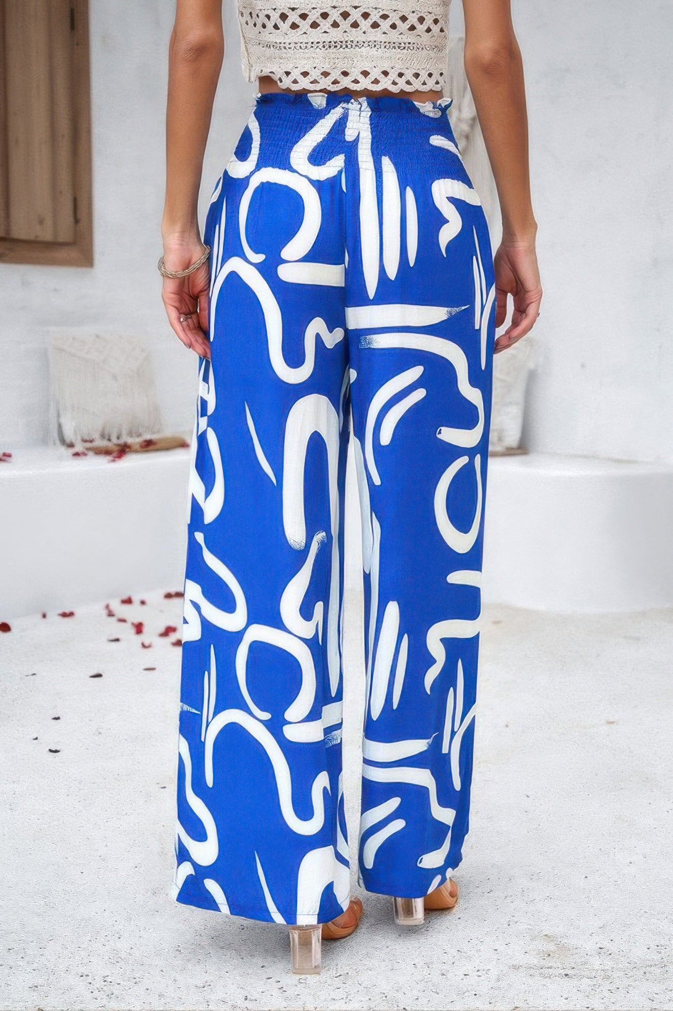 Allover Print Folded Frill Wide Leg High Waist Pant product image