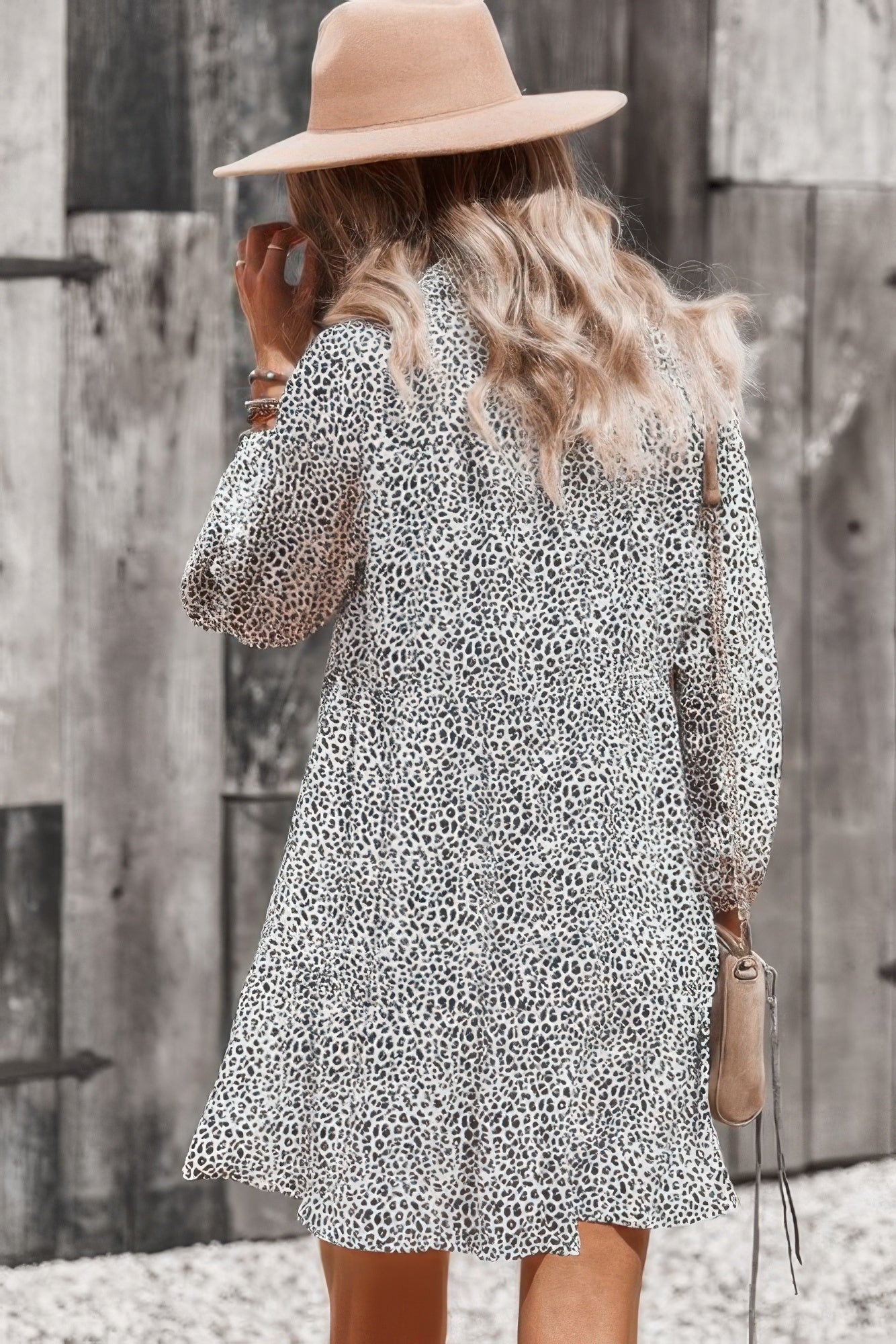 Animal Print Button Down A Line Lantem Sleeve Dress product image