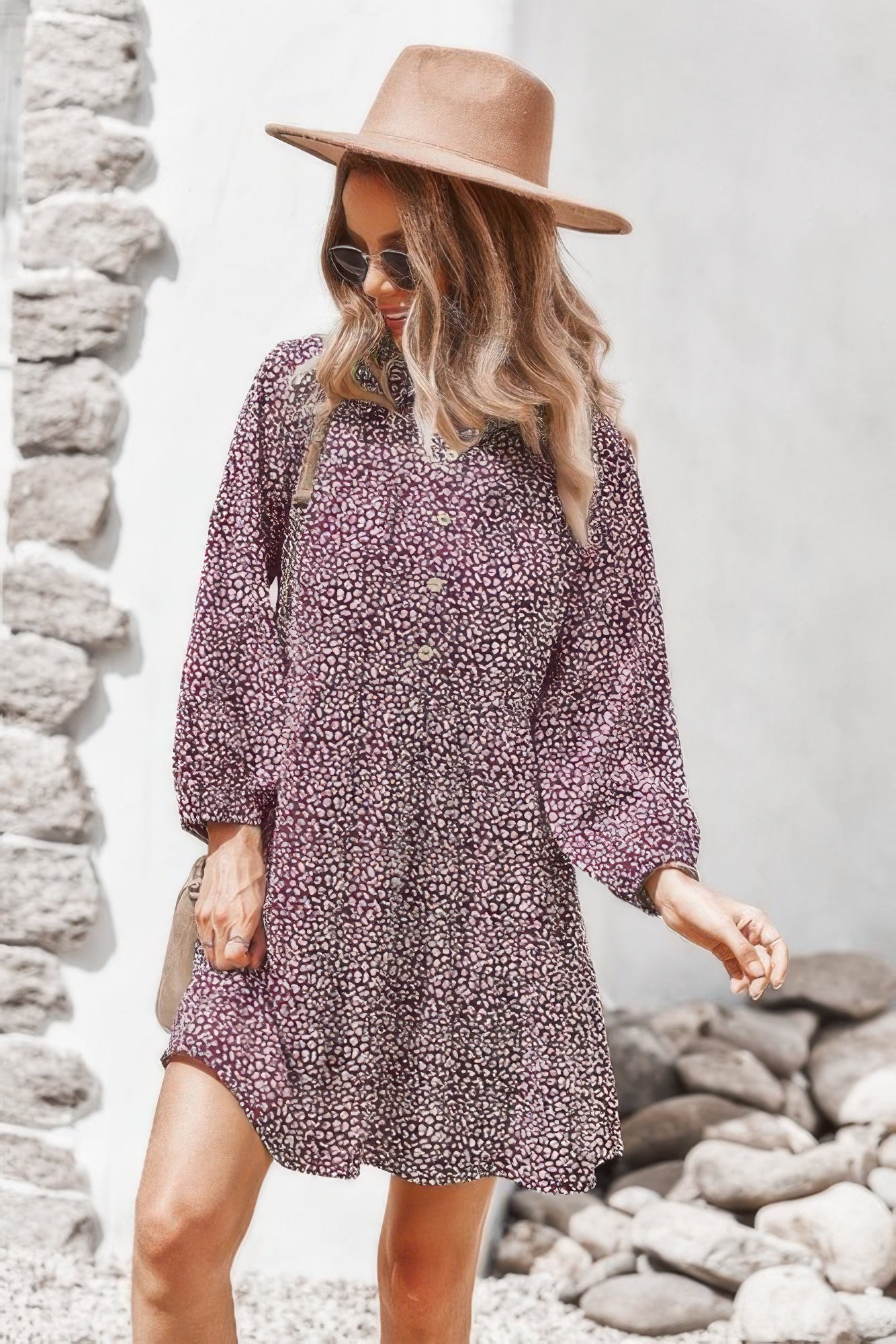 Animal Print Button Down A Line Lantem Sleeve Dress product image