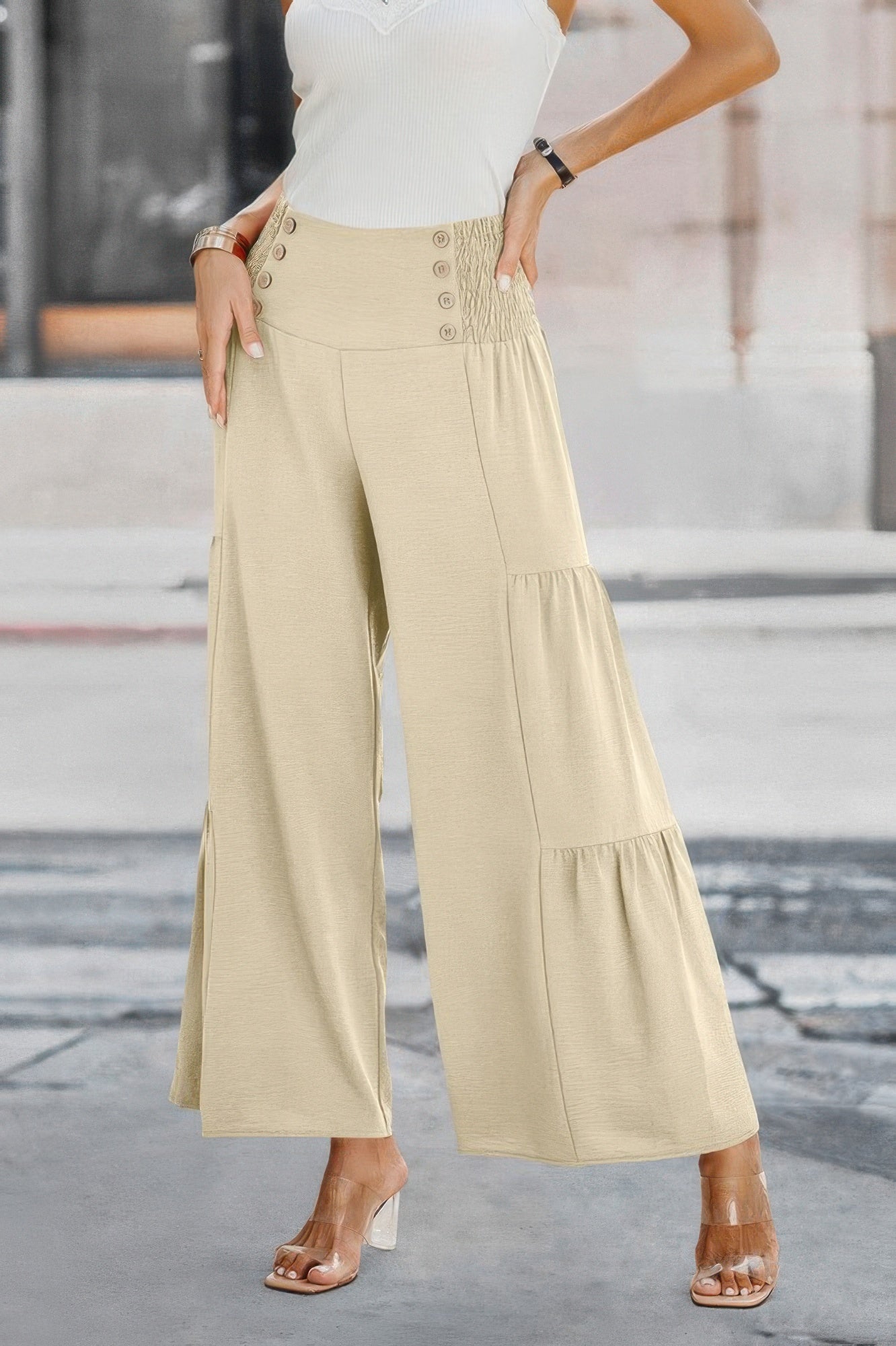 Elastic High Waist Wide Leg Long Palazzo Pants product image