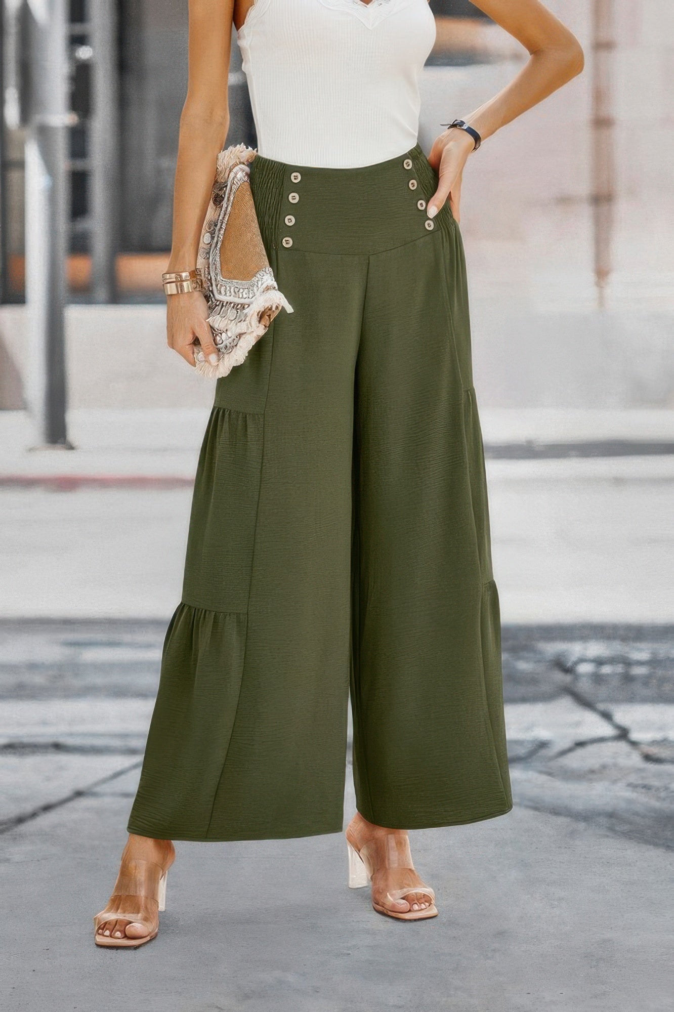 Elastic High Waist Wide Leg Long Palazzo Pants product image