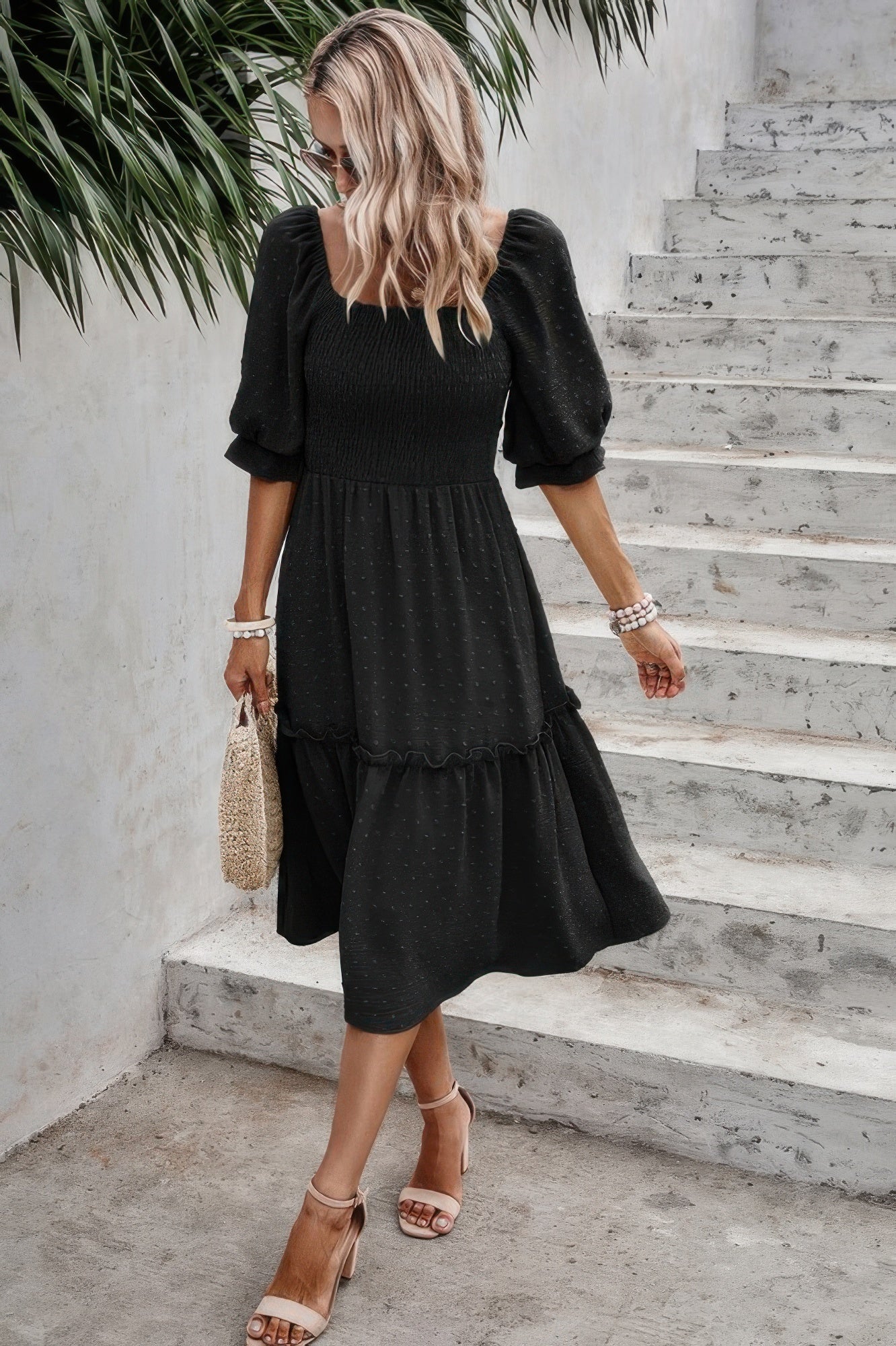 Square Neck Puff Sleeve Ruffle Hem Dress product image