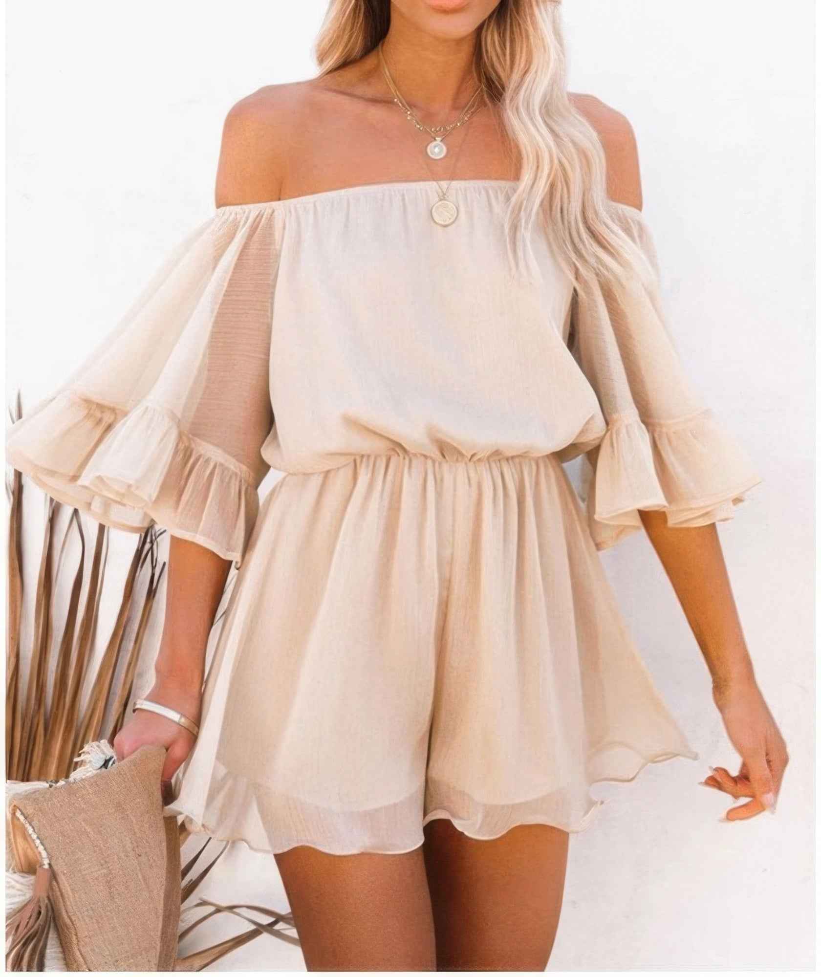 Off Shoulder Flounce Bell Sleeve Romper Off Shoulder Flounce Bell Sleeve Romper