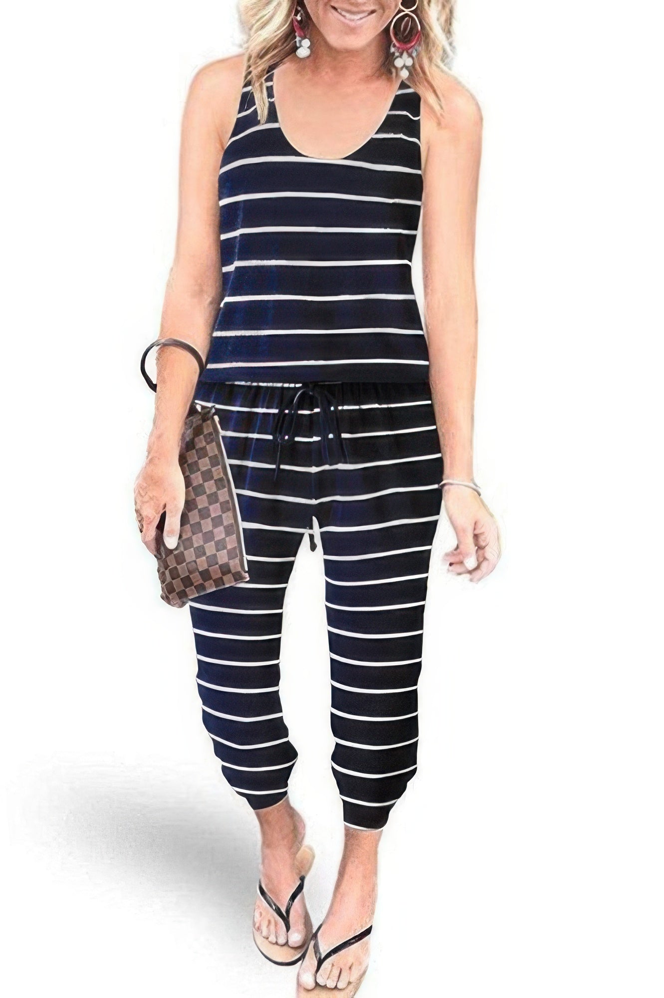 Sleeveless Drawstring Square Neck Fit Jumpsuit product image