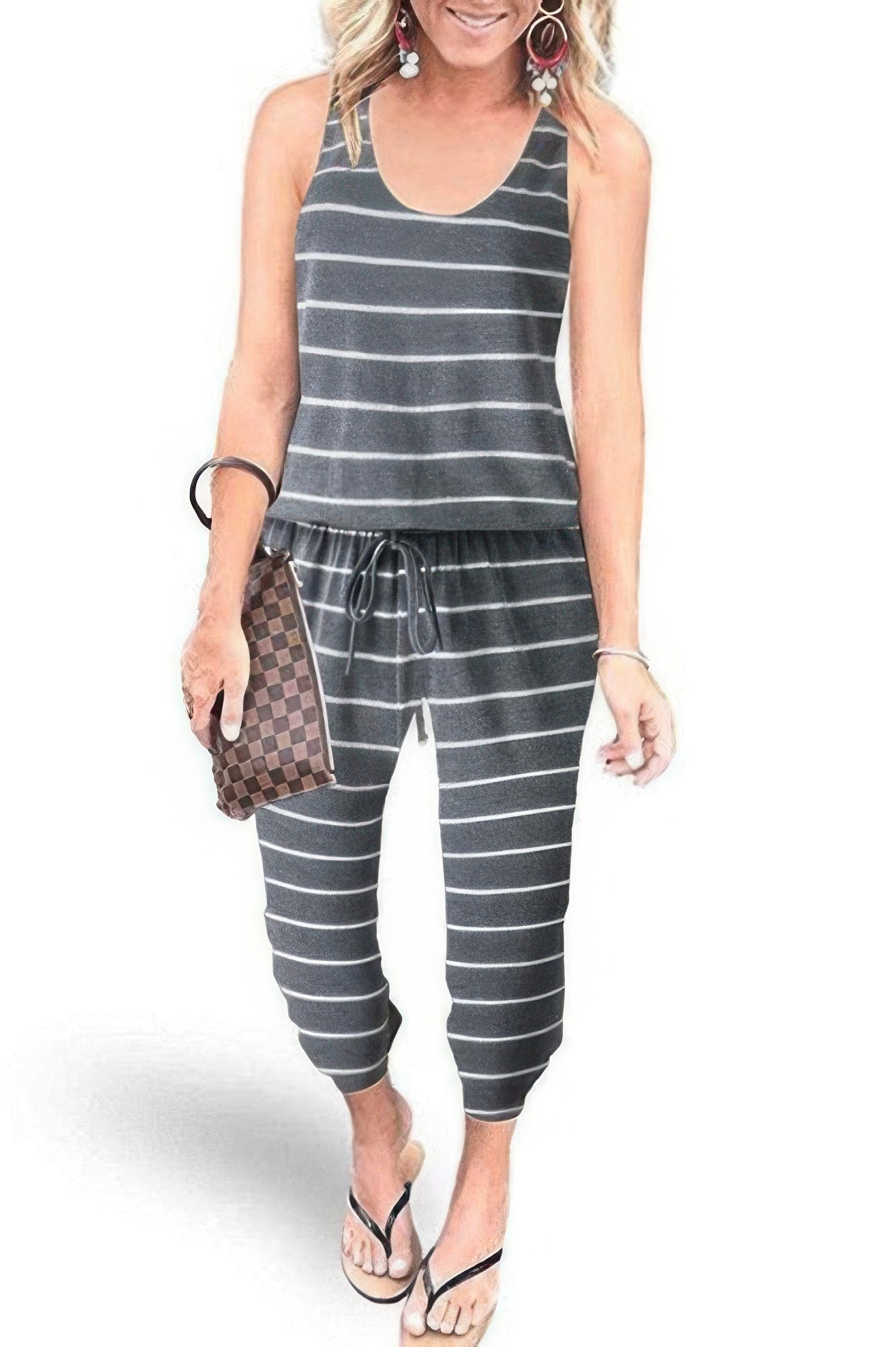 Sleeveless Drawstring Square Neck Fit Jumpsuit product image