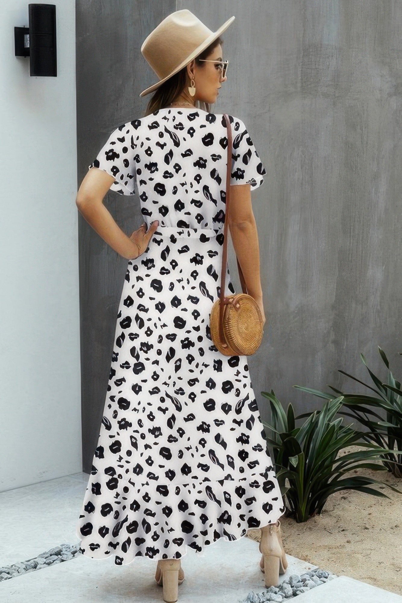 Allover Print High V Neck Low Wrap Dress product image