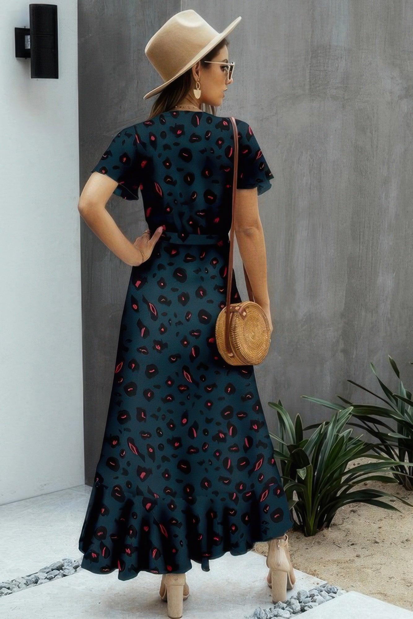 Allover Print High V Neck Low Wrap Dress product image