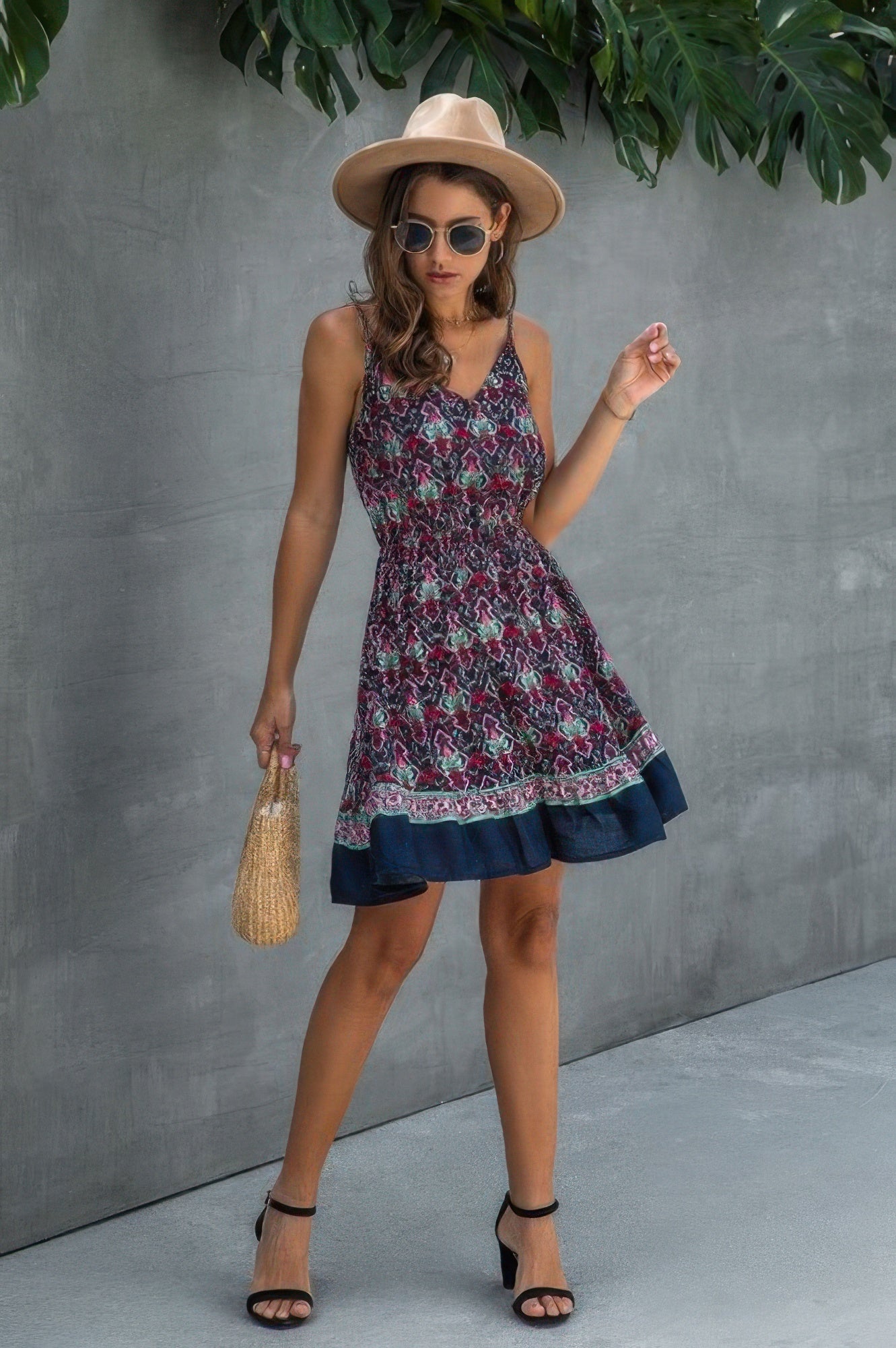 Floral Spaghetti Strap Button Down Ruffle Mini Dress product image