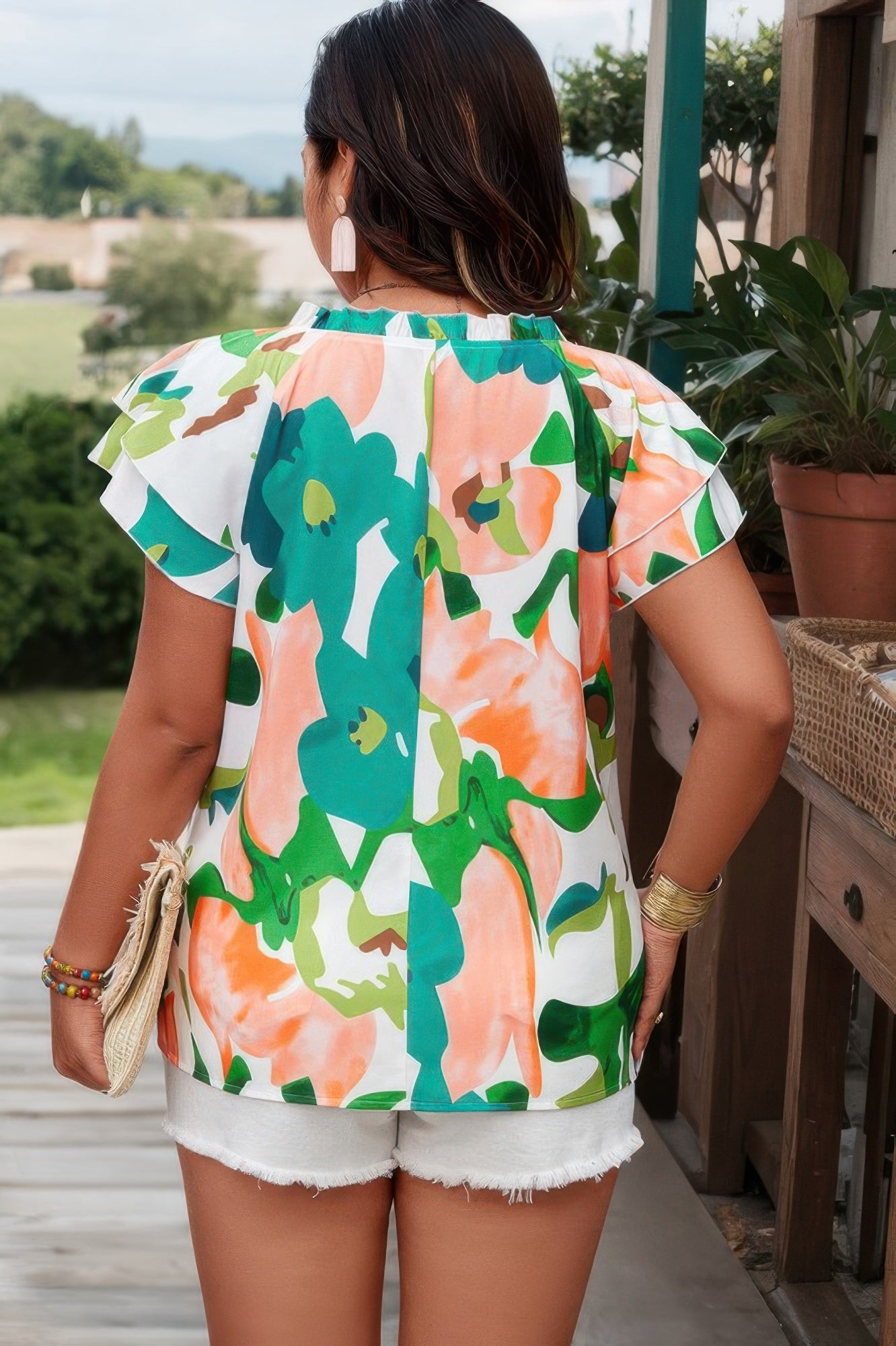 Plus Random Print Ruffled Sleeve Boho Blouse product image