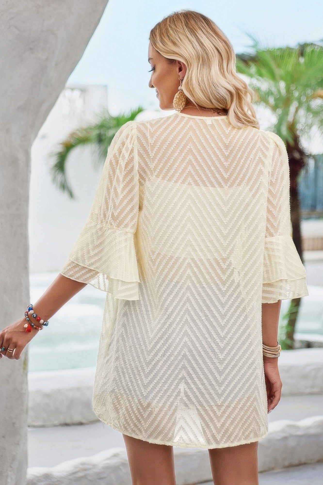 Double Layer Ruffle Bell Sleeves Cover Up Cardigan product image