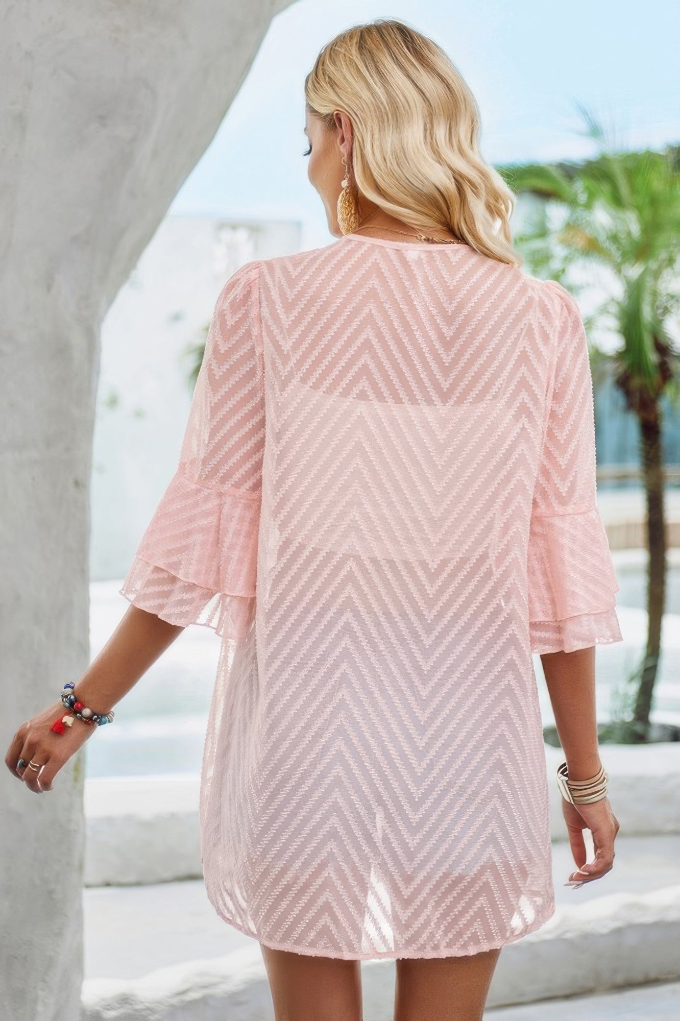 Double Layer Ruffle Bell Sleeves Cover Up Cardigan product image