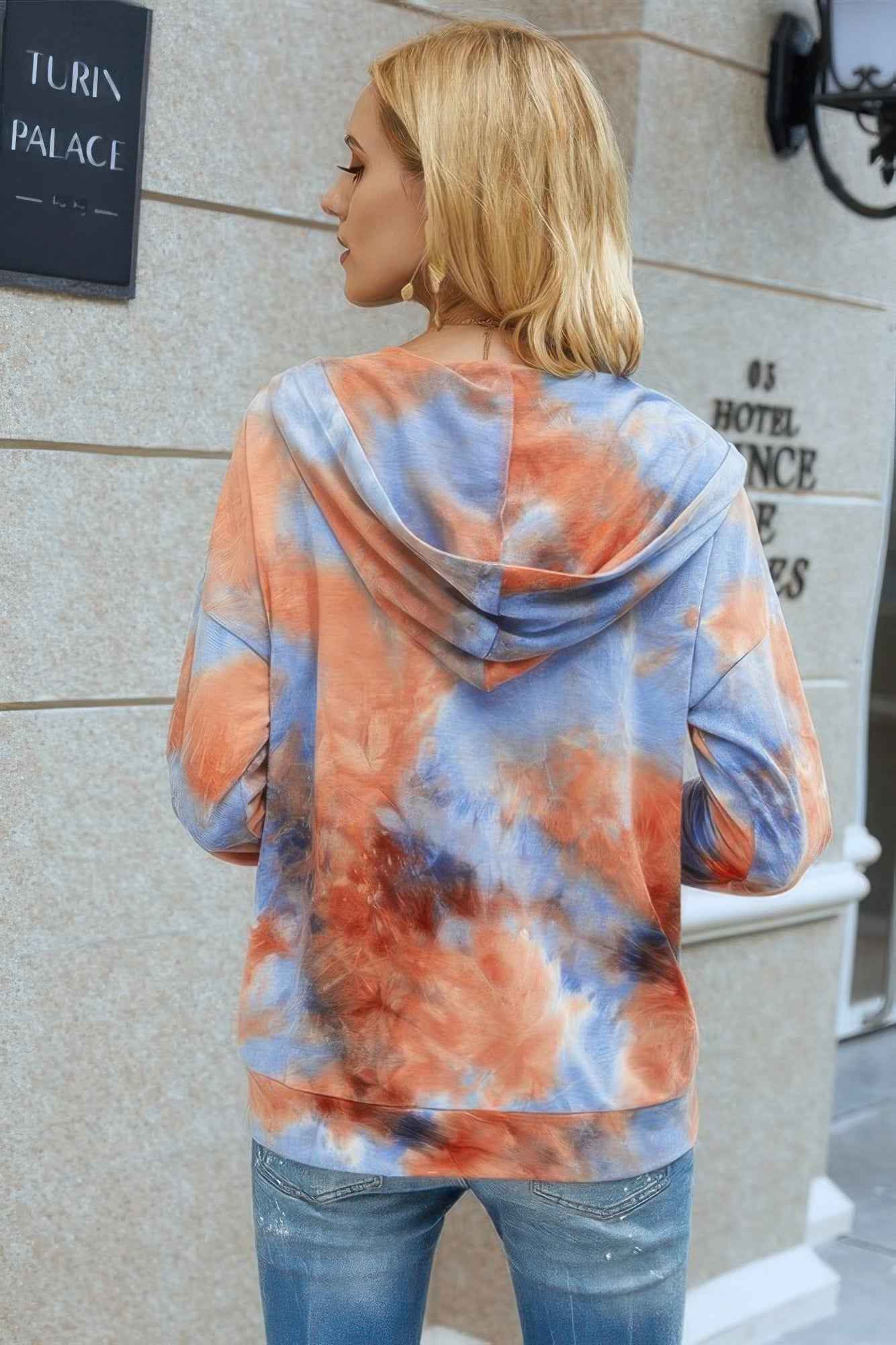 Tie Dye Full Zip Drawstring Hoodie Tie Dye Full Zip Drawstring Hoodie