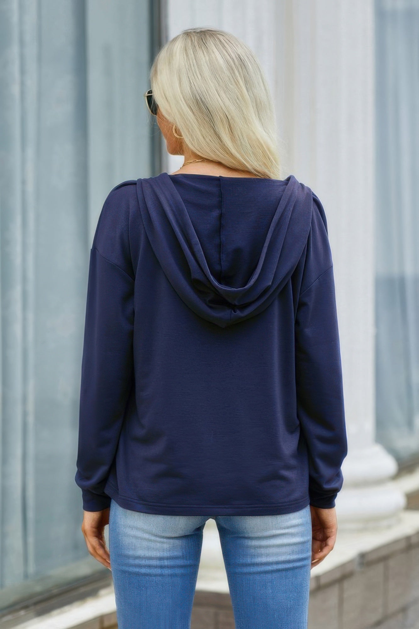 Solid Lace Trim Long Sleeve Loose Hoodie product image