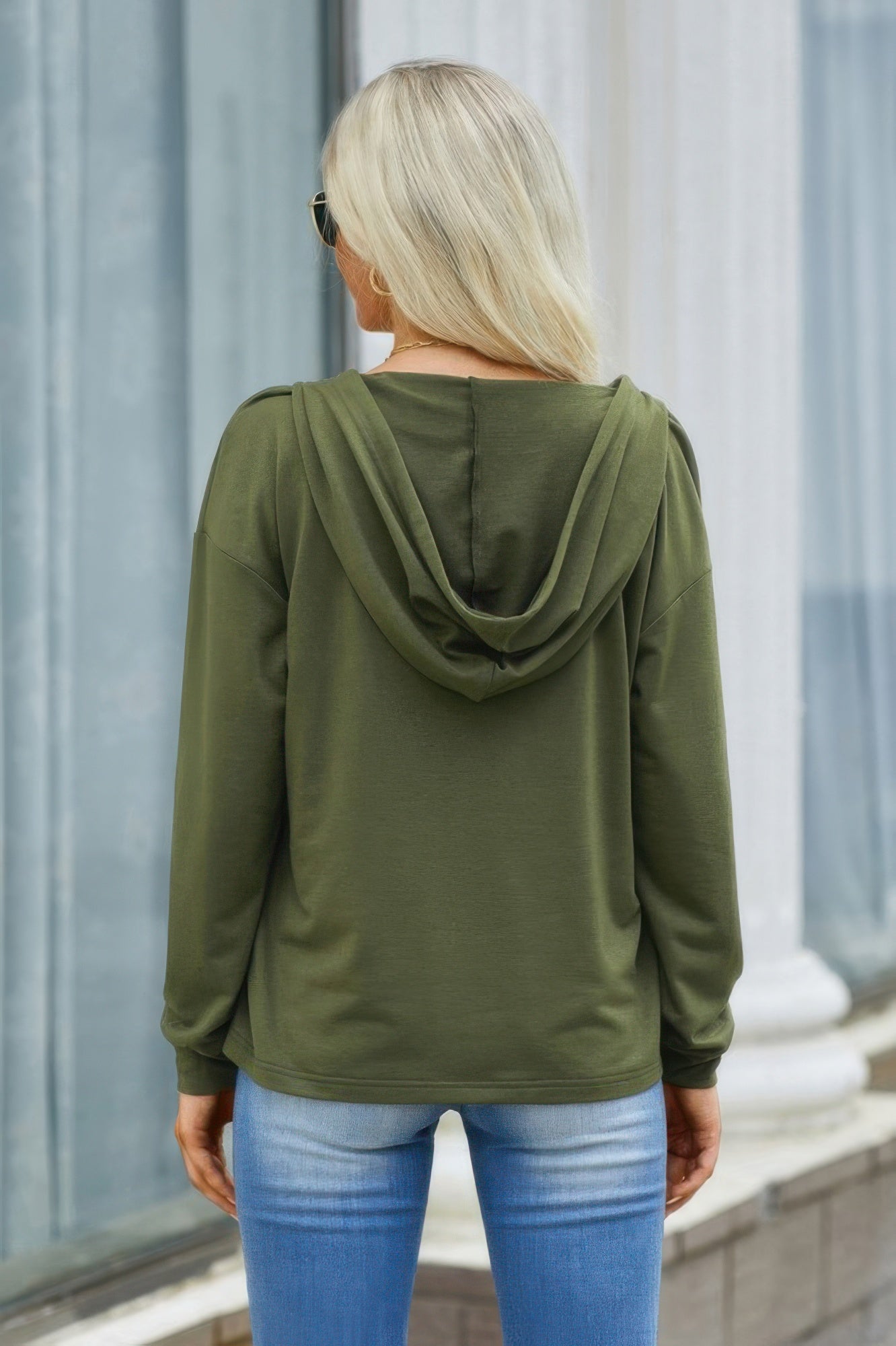 Solid Lace Trim Long Sleeve Loose Hoodie product image