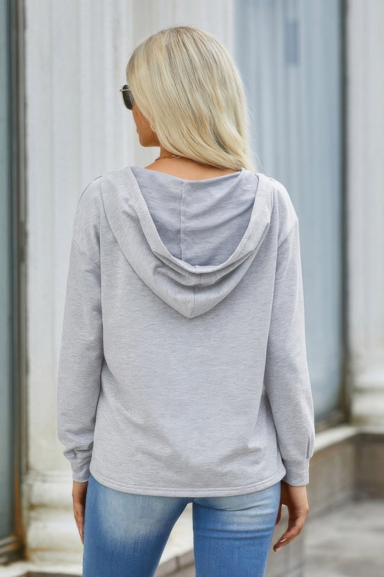 Solid Lace Trim Long Sleeve Loose Hoodie product image