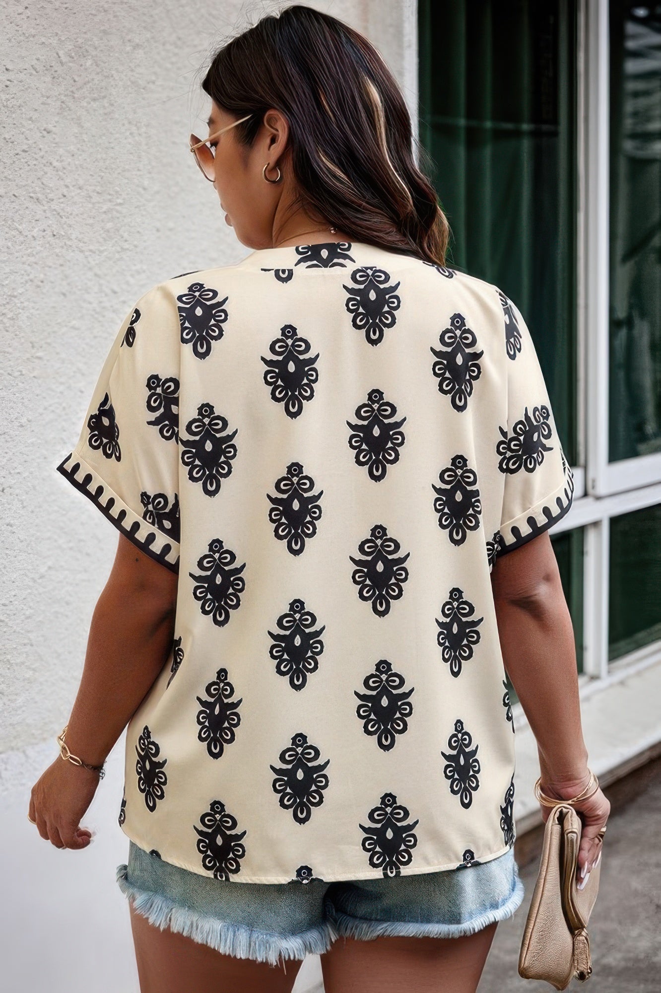 Plus Size Short Sleeve V Neck Printed Blouse product image