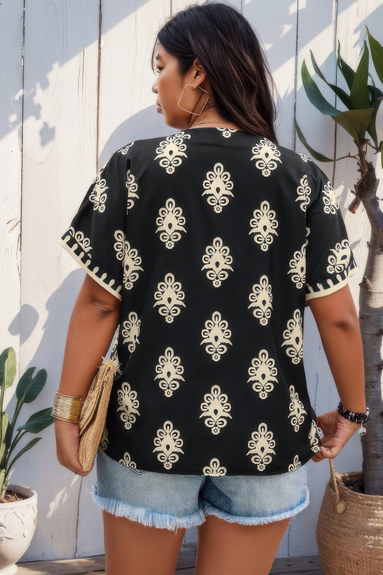 Plus Size Short Sleeve V Neck Printed Blouse product image