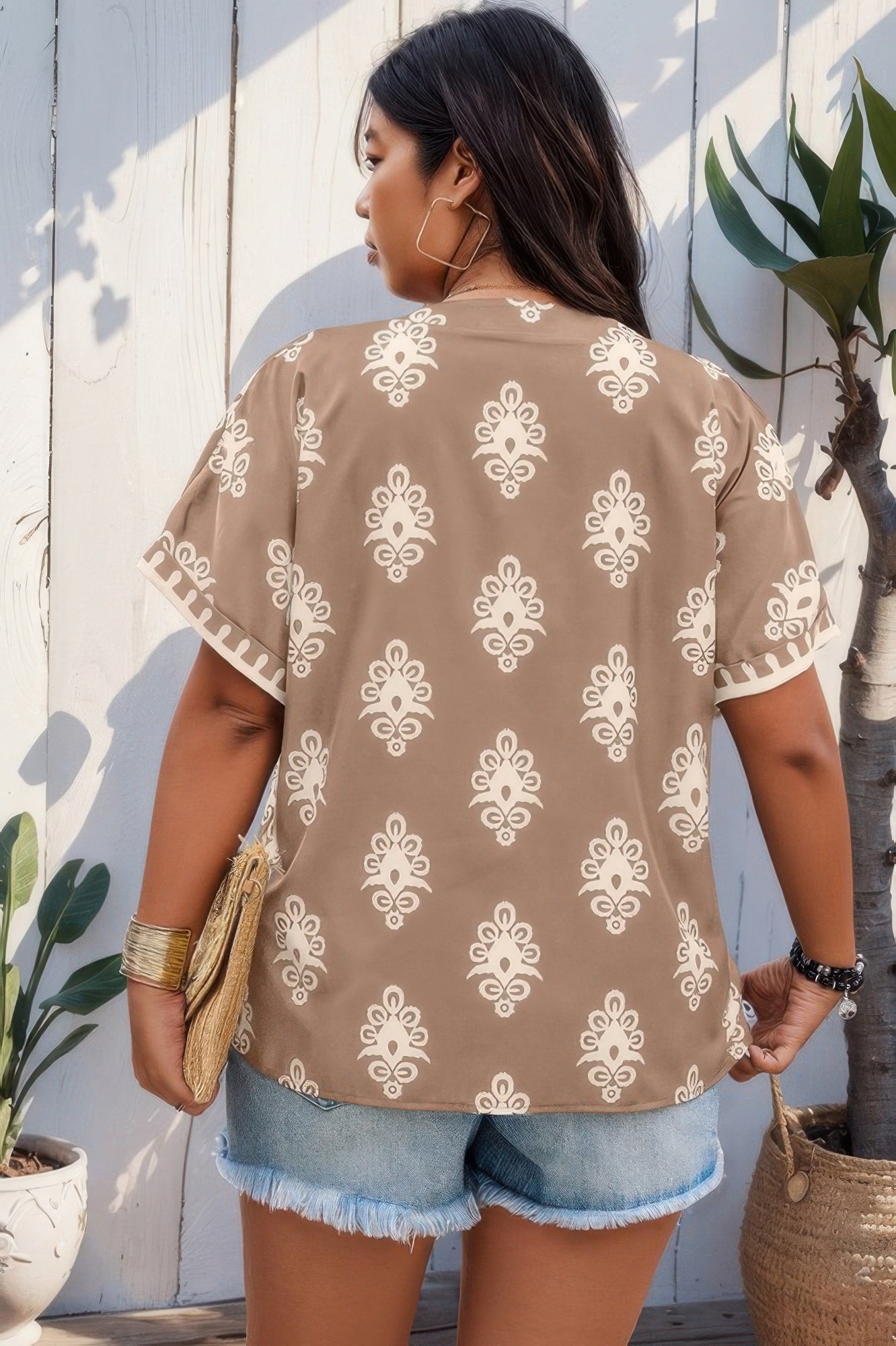 Plus Size Short Sleeve V Neck Printed Blouse product image