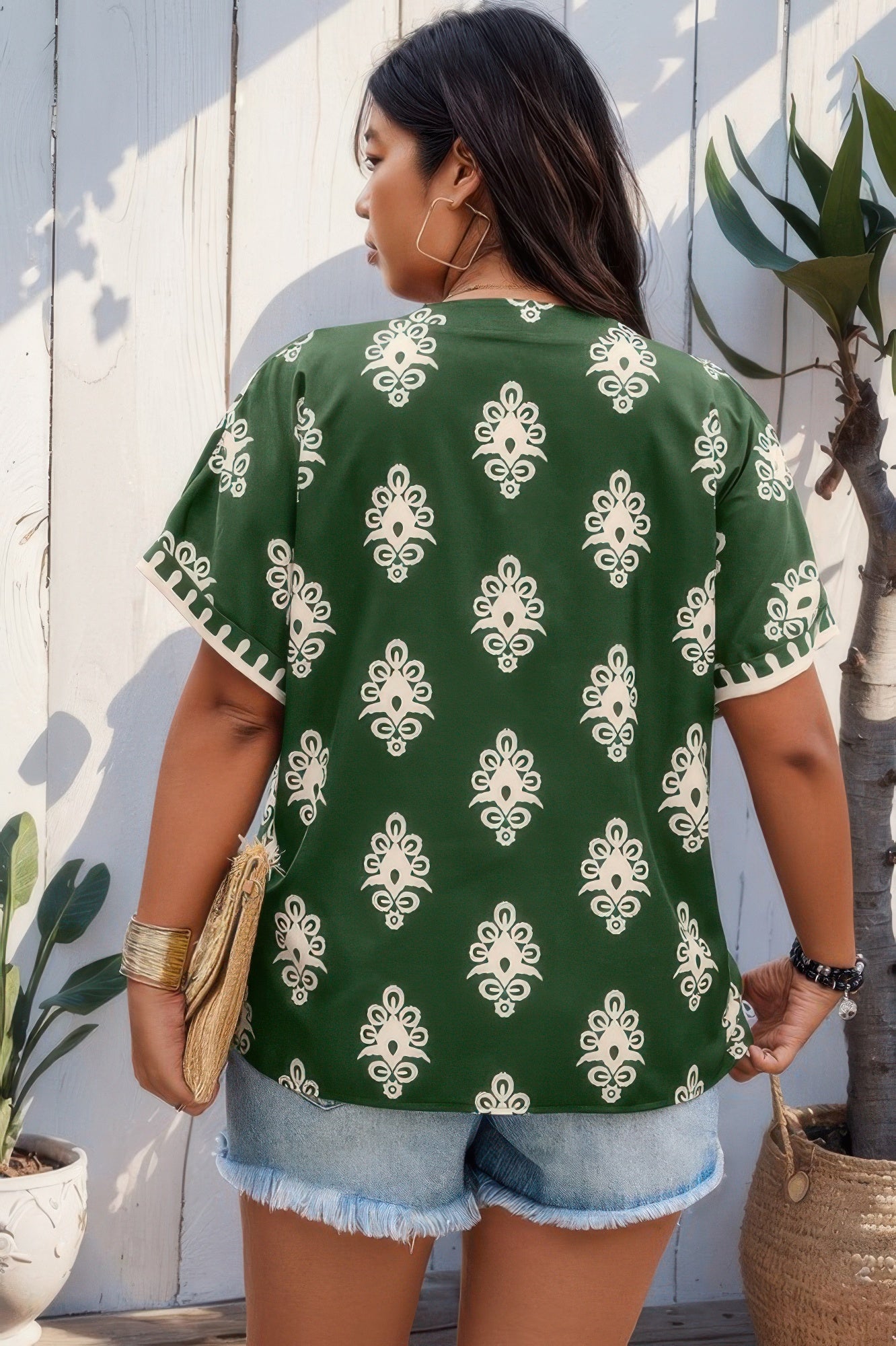 Plus Size Short Sleeve V Neck Printed Blouse product image
