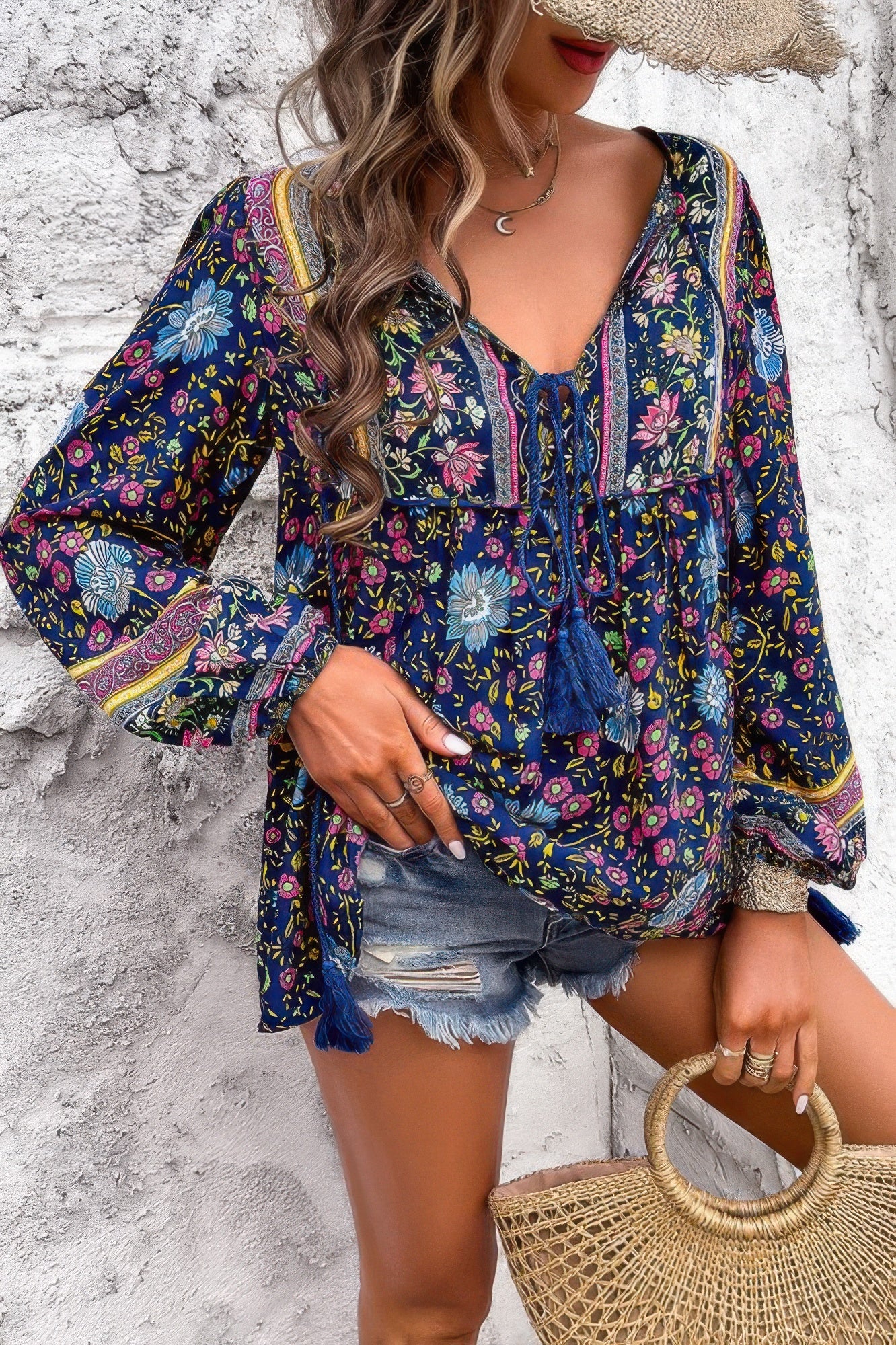 All Over Floral Print Cross Deep V Boho Top product image