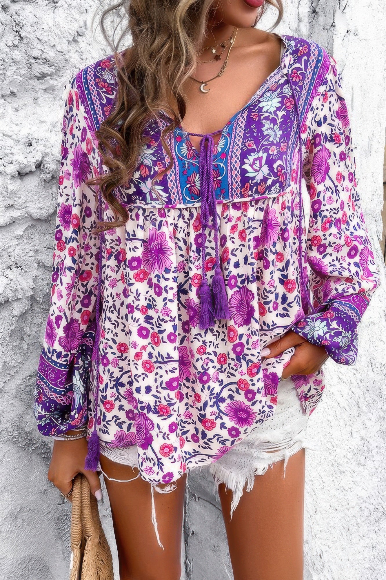 All Over Floral Print Cross Deep V Boho Top product image