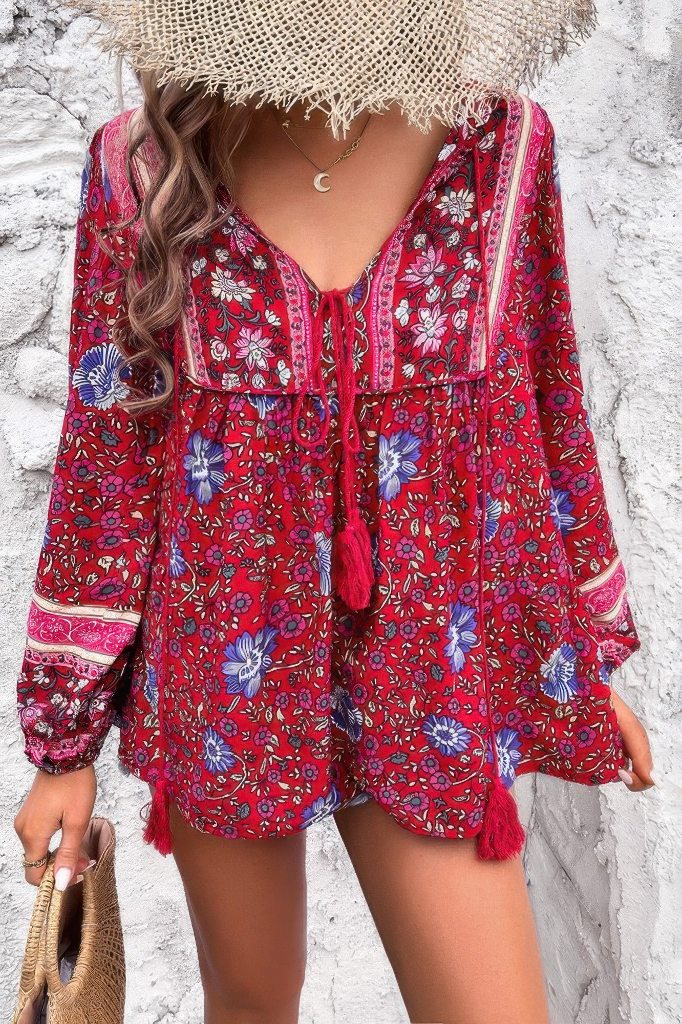 All Over Floral Print Cross Deep V Boho Top product image