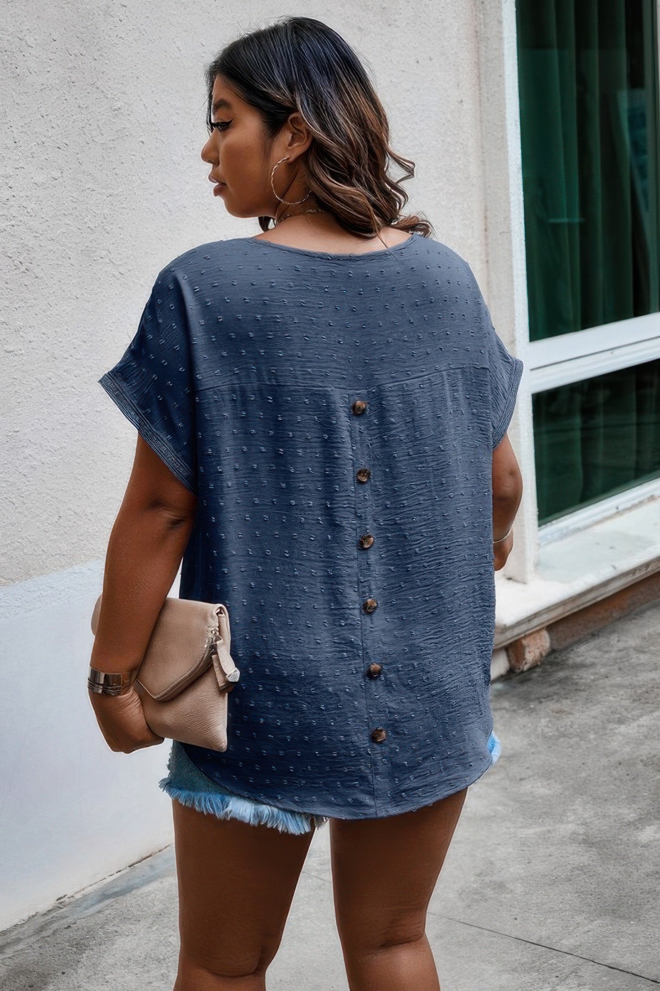 Plus Size Swiss Dot Solid Round Neck Loose Shirt product image