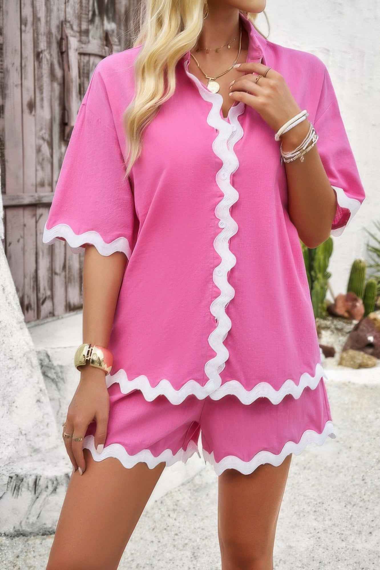 Wave Interlaced Linen Loose Fit Shorts Sets Wave Interlaced Linen Loose Fit Shorts Sets