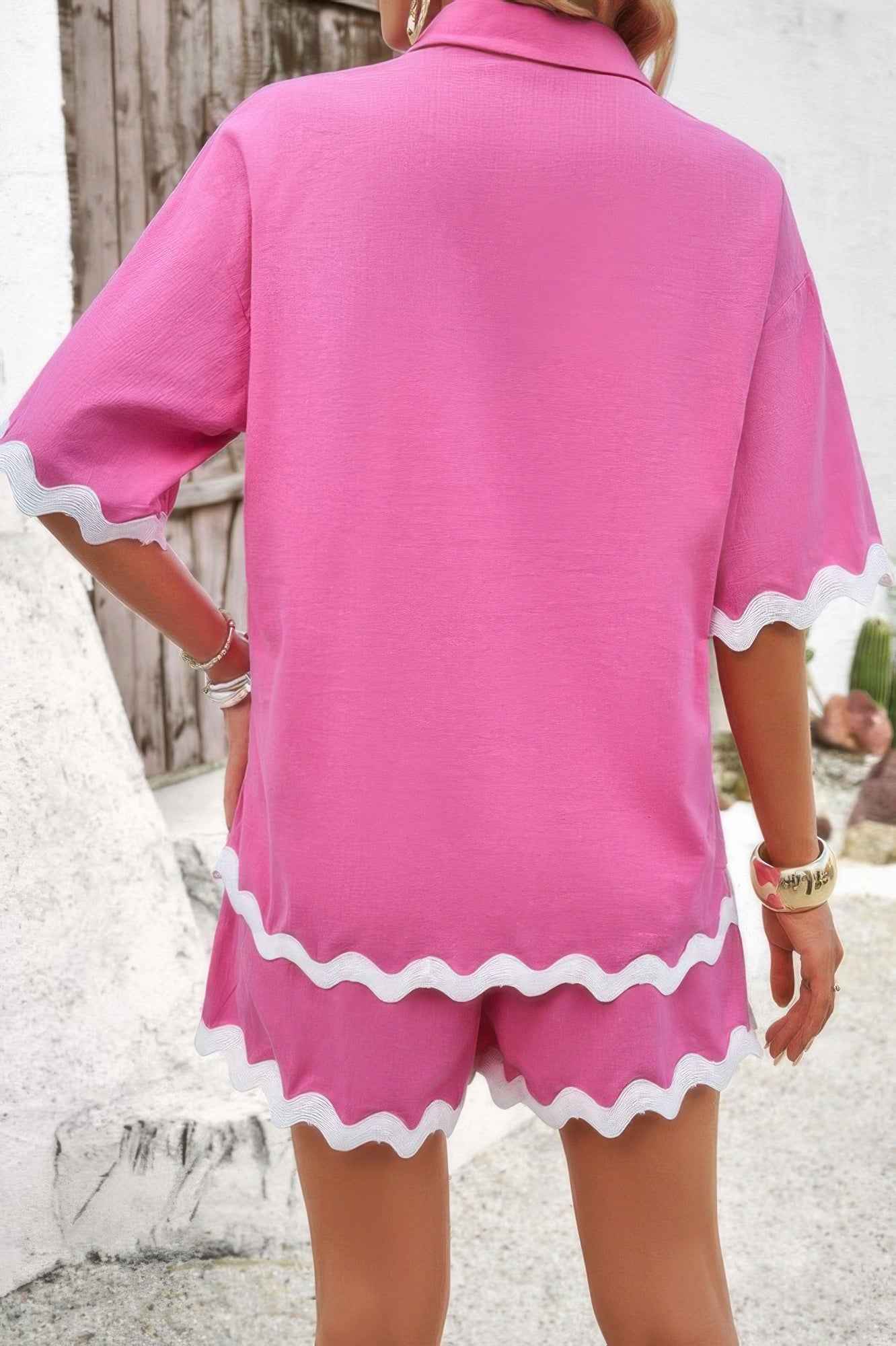 Wave Interlaced Linen Loose Fit Shorts Sets Wave Interlaced Linen Loose Fit Shorts Sets